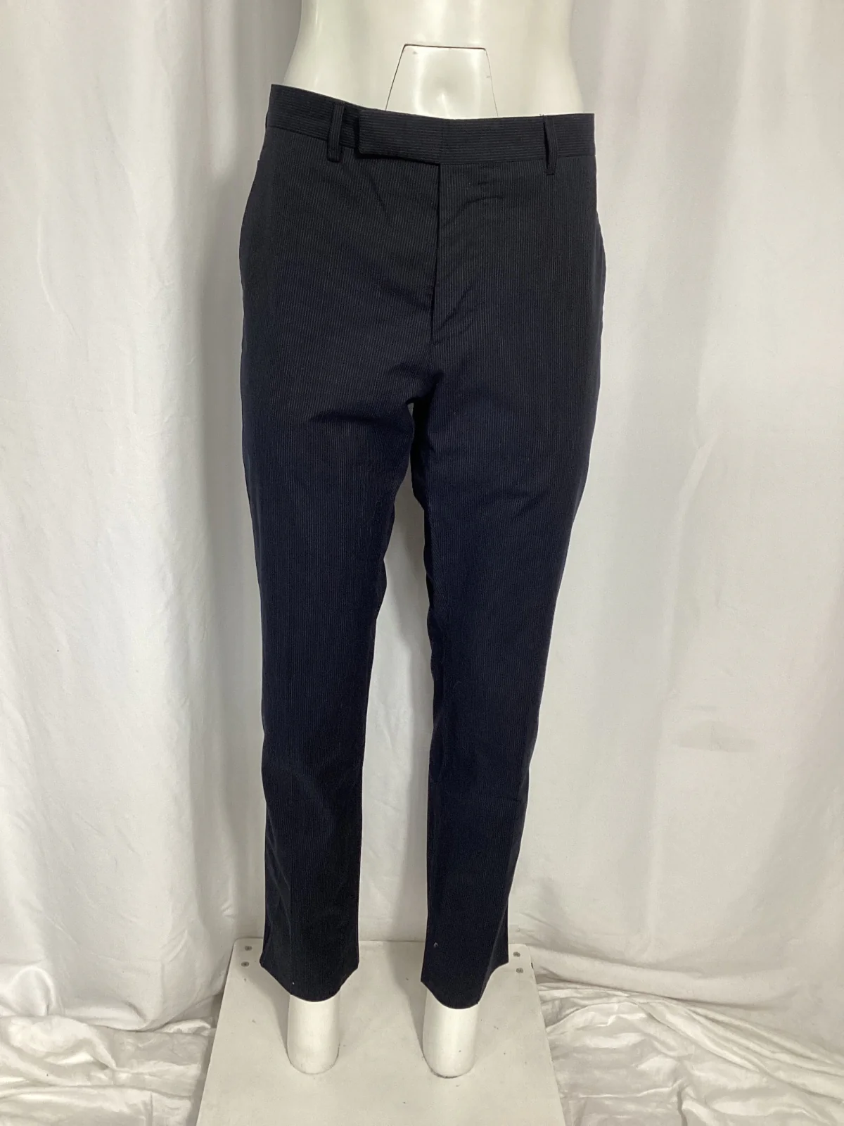 Men's  Prada Pinstripe Straight-Leg Trousers in Navy Blue Wool - Image 6