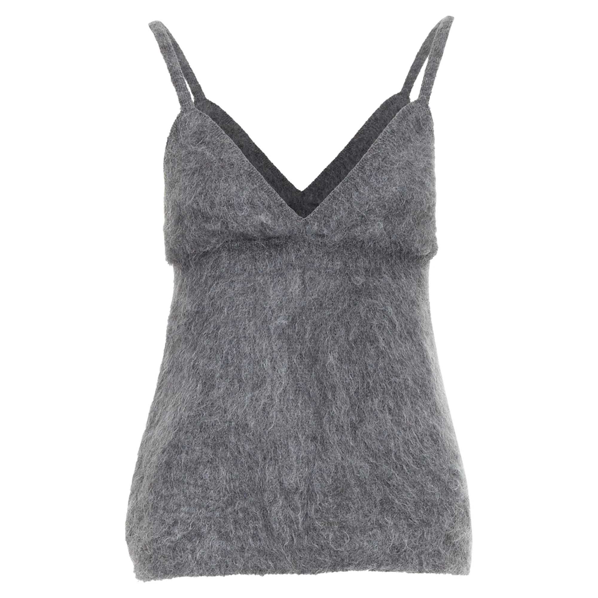 Women's PRADA 2017 fluffy grey mohair blend strappy camisole top IT38 XS