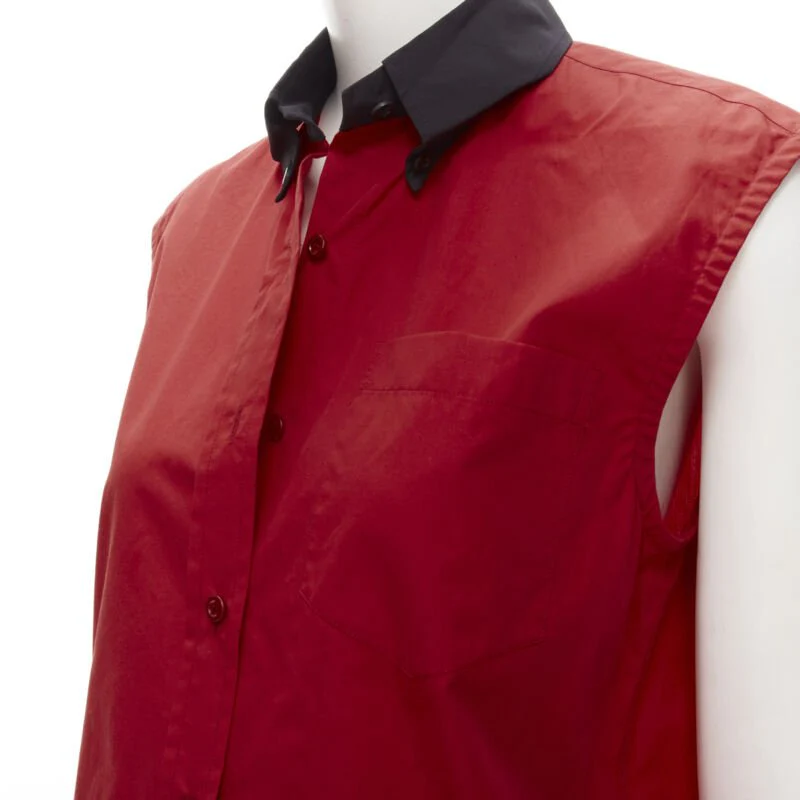 Women's Prada contrast collar boxy sleeveless vest shirt - Image 8