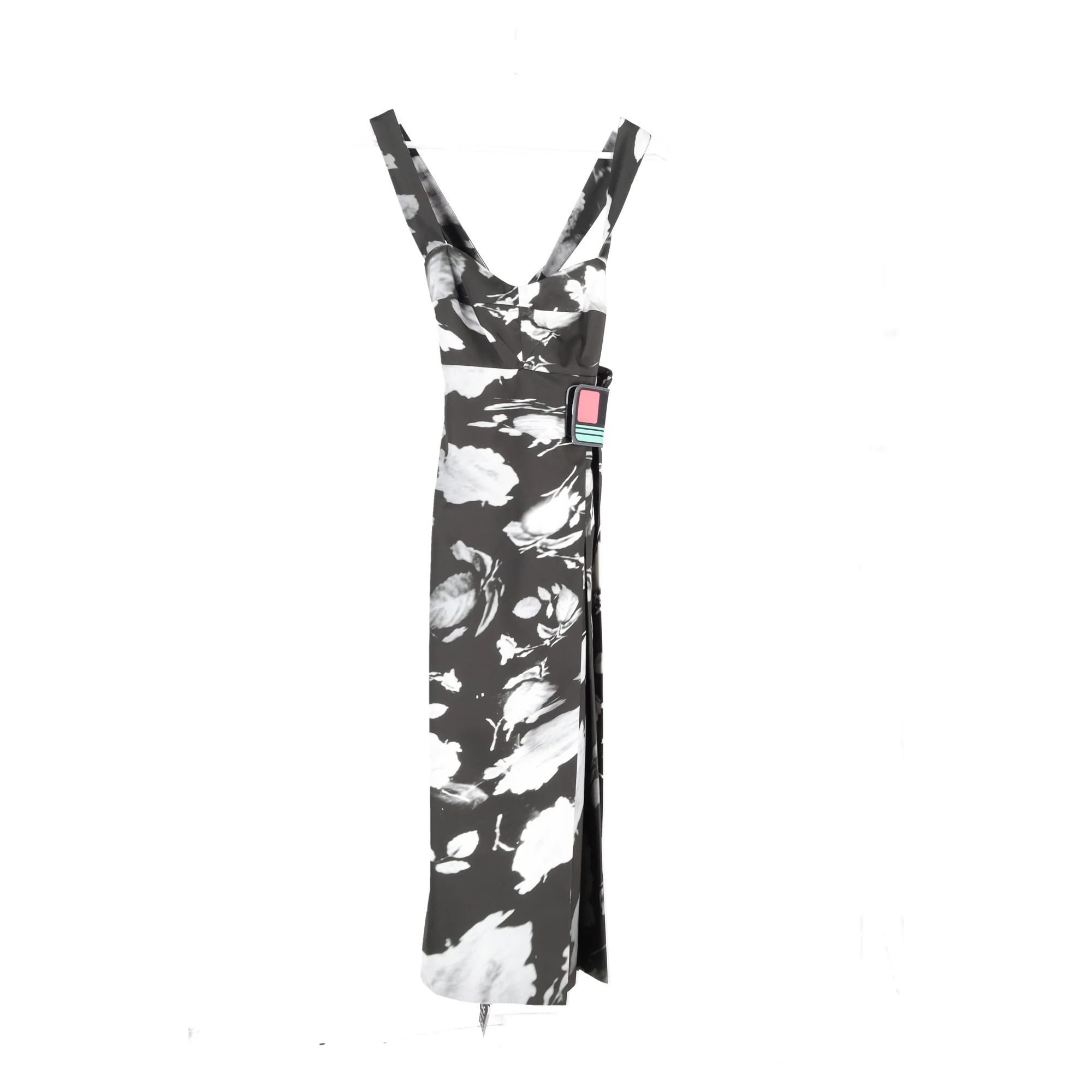 Women's  Prada Floral-Print Wrap Midi Dress in Black and White Polyester - Image 4