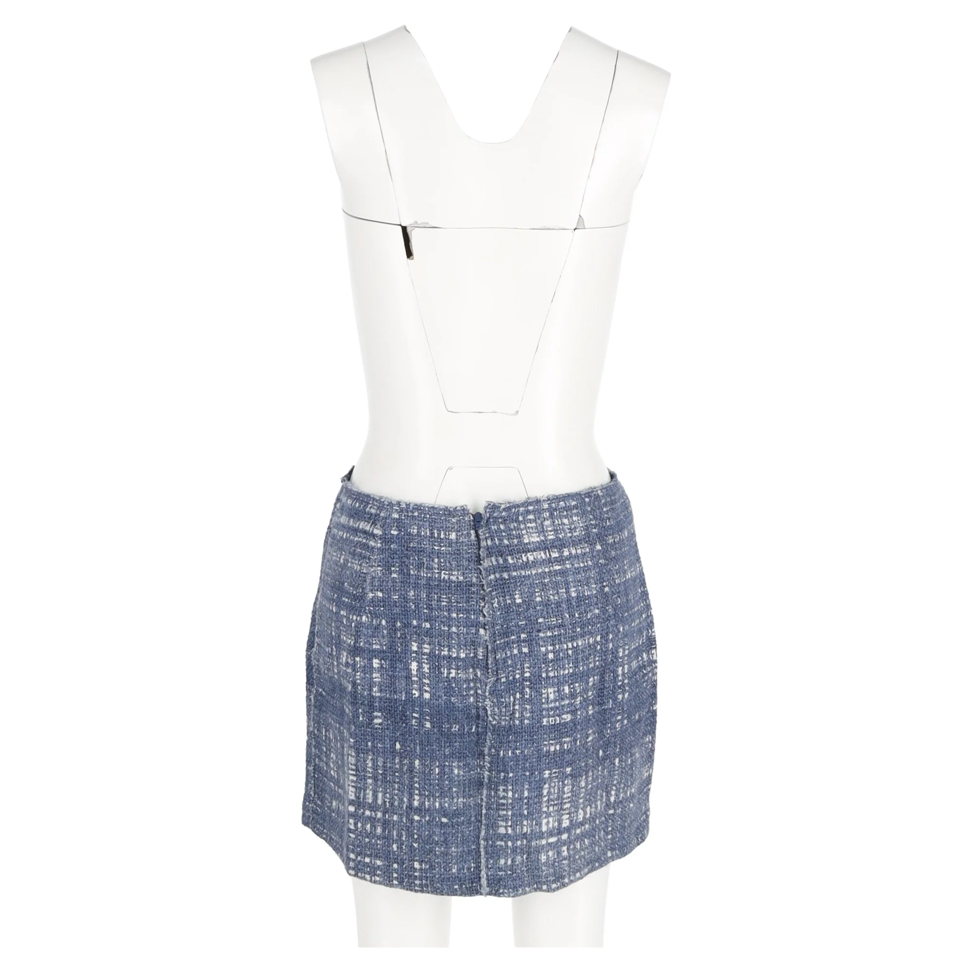 Women's Prada Mini Tweed A-Line Skirt in Blue Cotton - Image 6