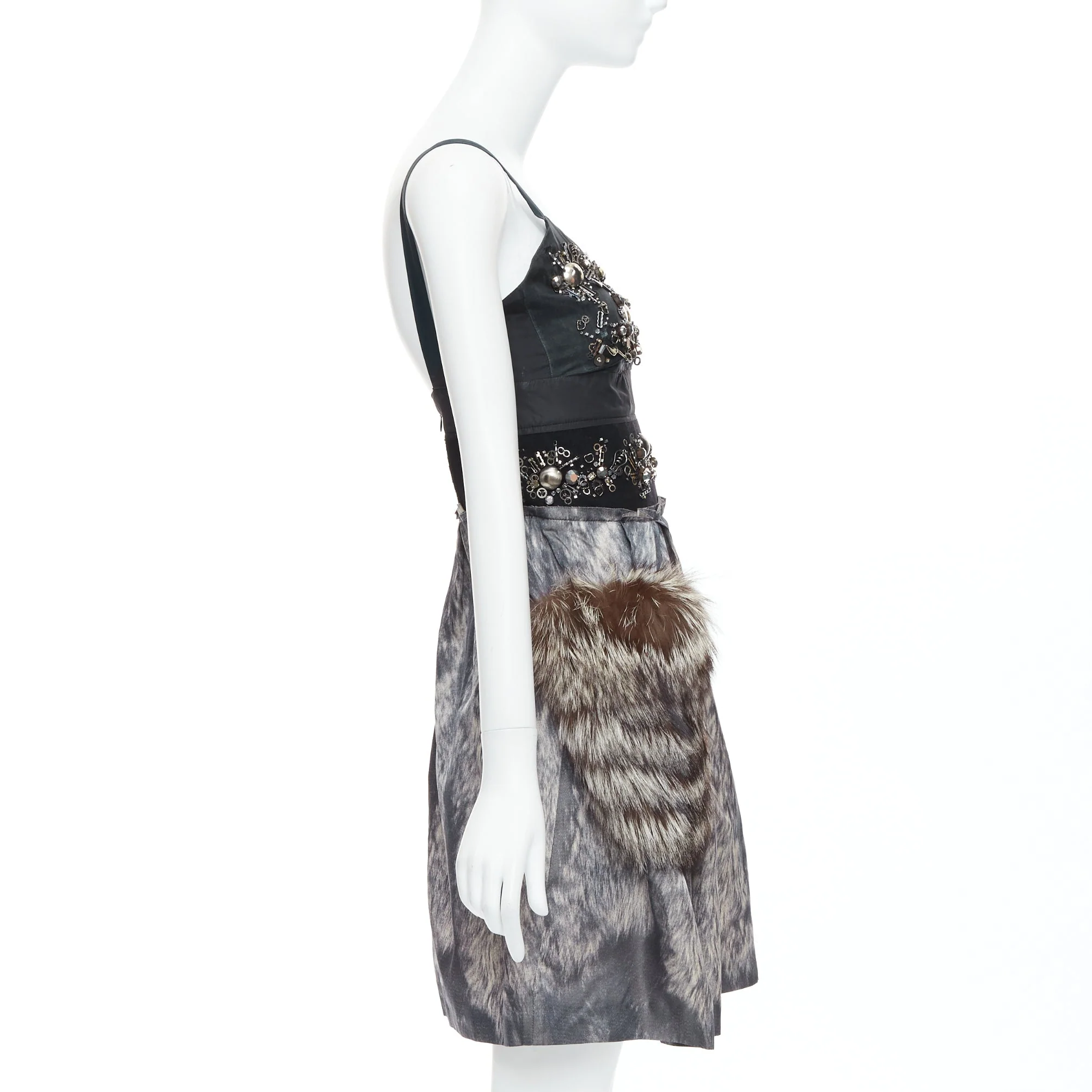 Women's Prada Runway silk fur bolts embellished dress - Image 10
