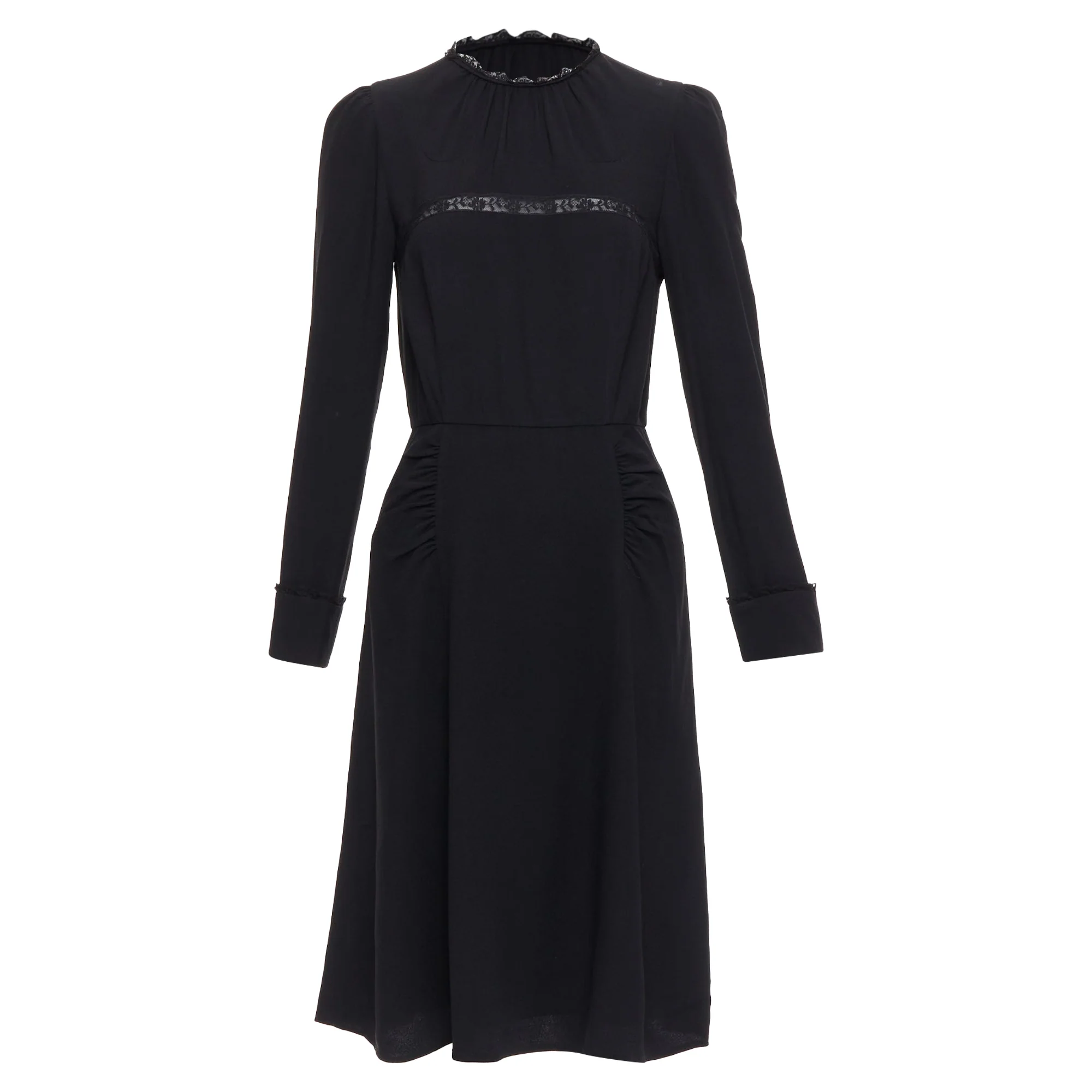 Women's Prada Sheer Lace Applique Pleated Sides Fit Flare Dress
