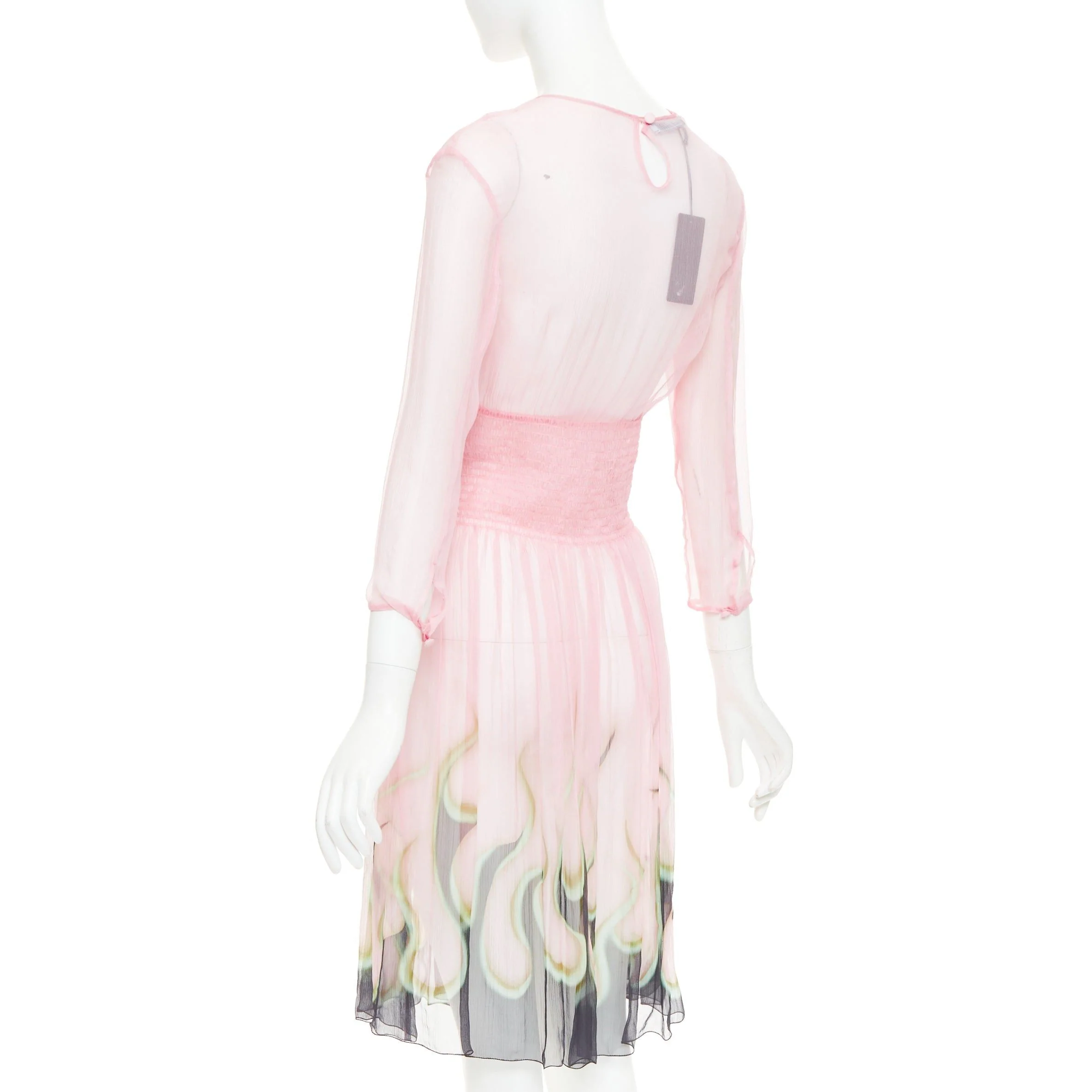Women's Prada sheer silk chiffon flame knee dress - Image 7