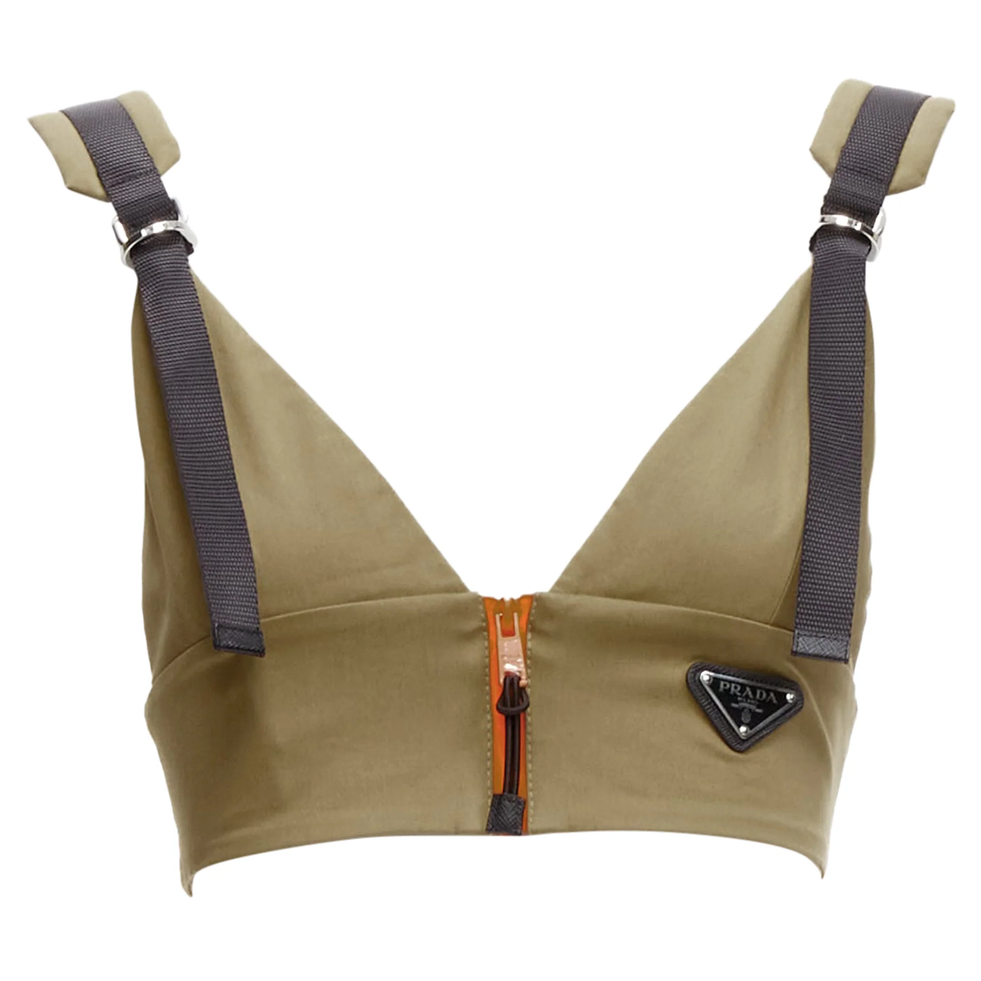 Women's Prada zip khaki technical strap bra top