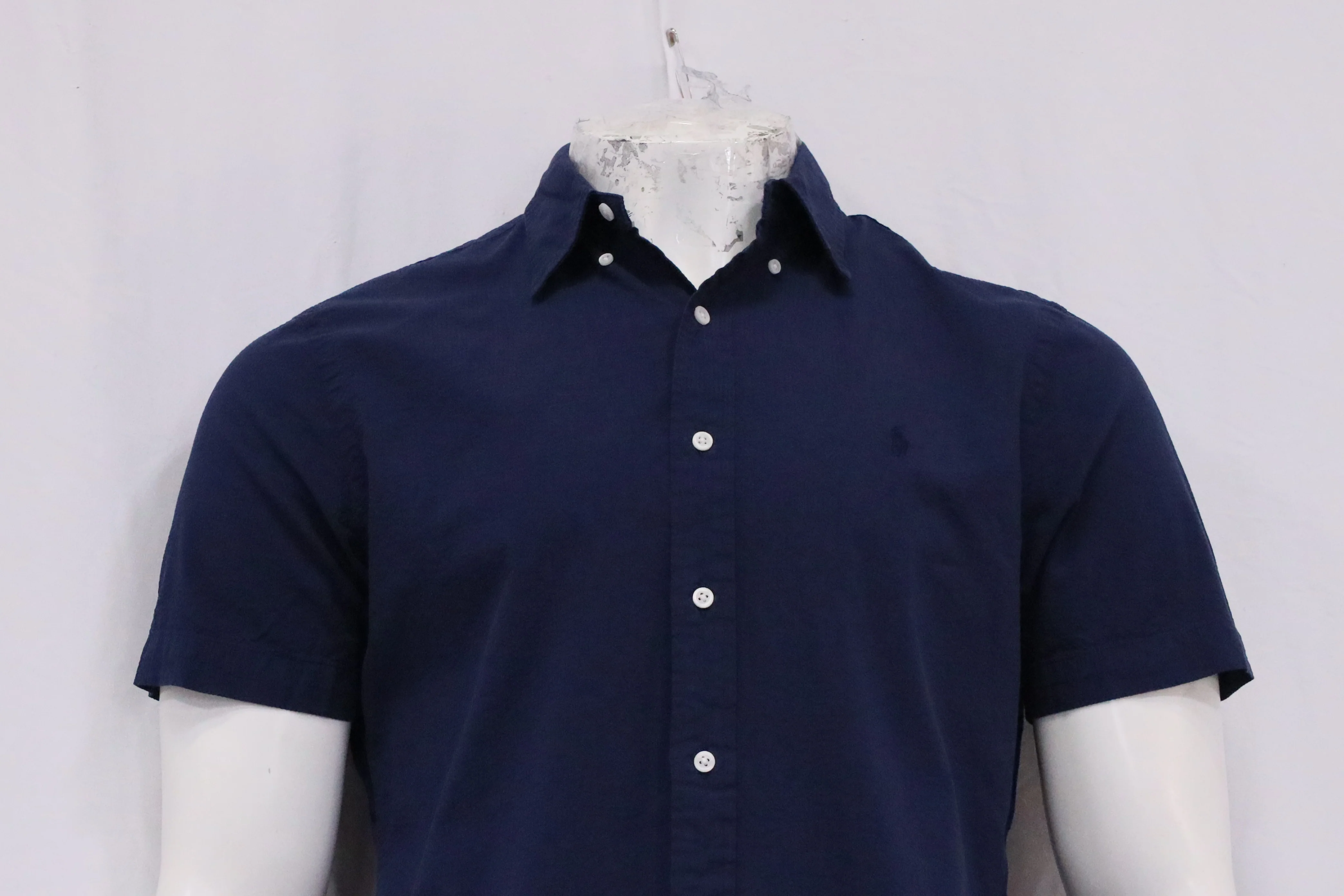 Men's Ralph Lauren Pony-Embroidered Short Sleeve Shirt in Navy Blue Cotton - Image 10