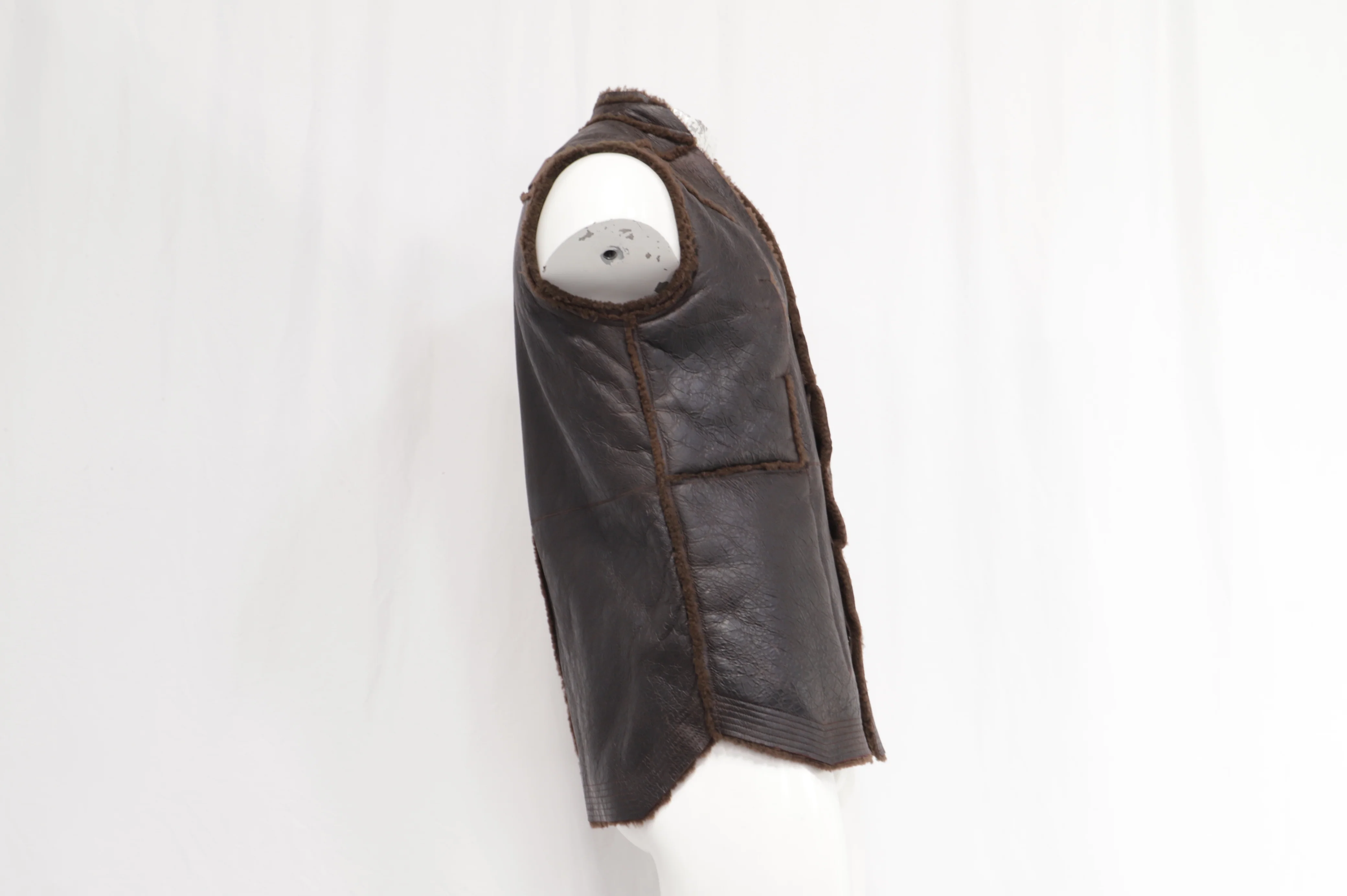 Men's Rick Owens Fogpocket Shearling Vest in Brown Lamb Leather - Image 9