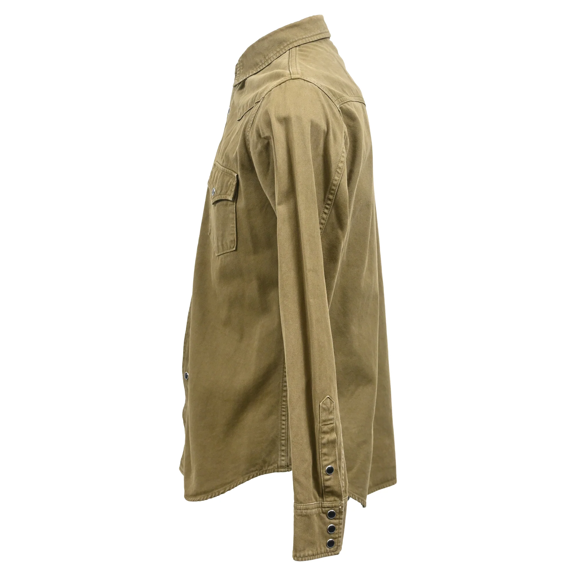 Men's Saint Laurent Button-Down Shirt with Pockets in Olive Cotton - Image 2