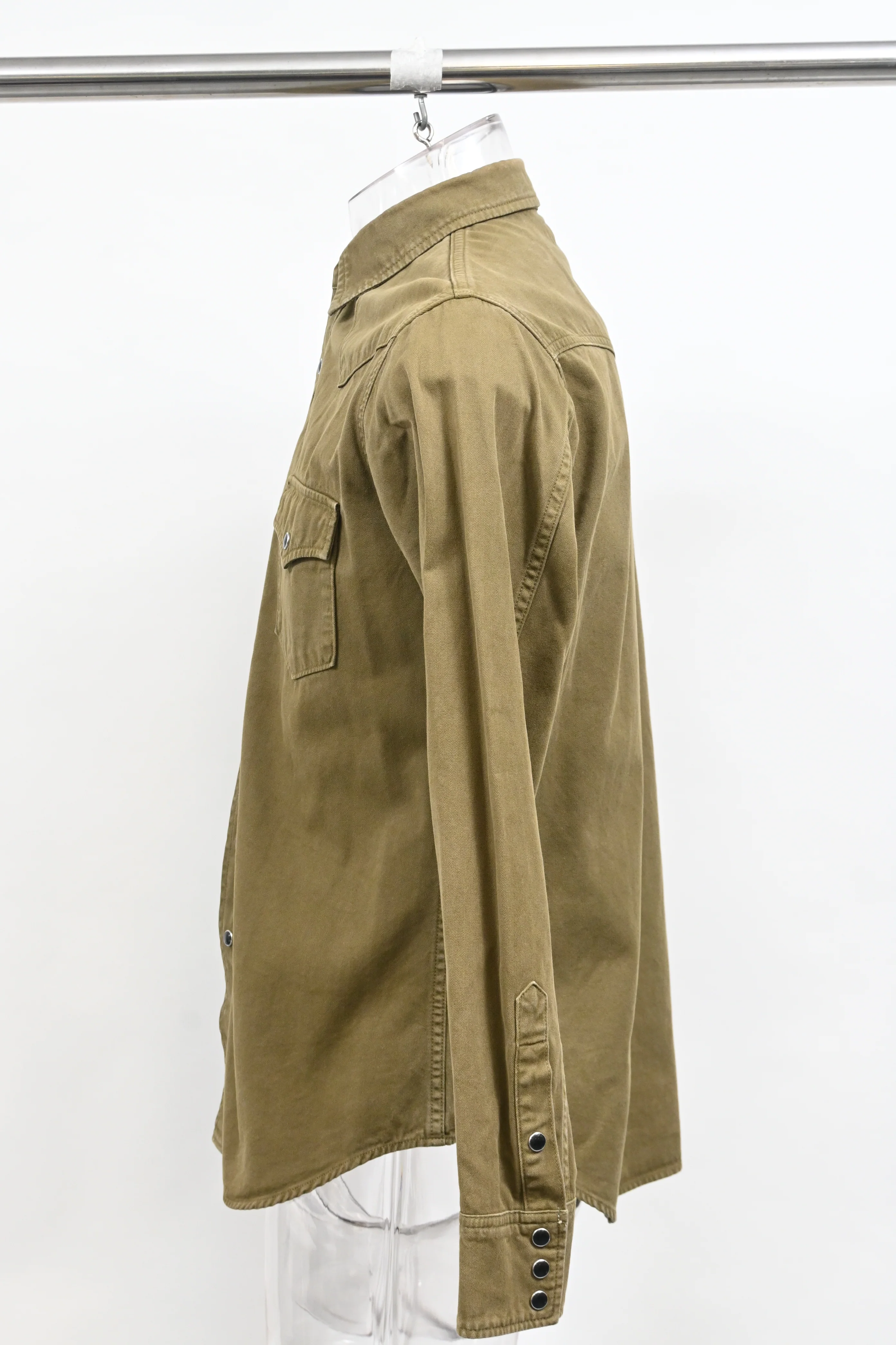 Men's Saint Laurent Button-Down Shirt with Pockets in Olive Cotton - Image 7