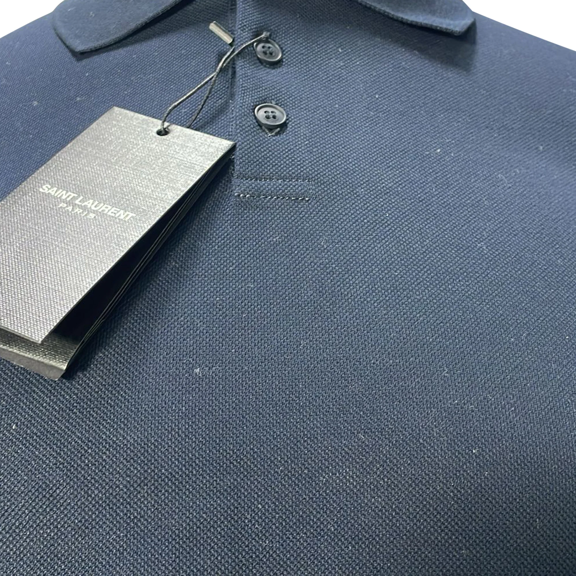 Men's Saint Laurent Cassandre Embroidered-Logo Polo Shirt in Navy Blue Cotton - Image 2