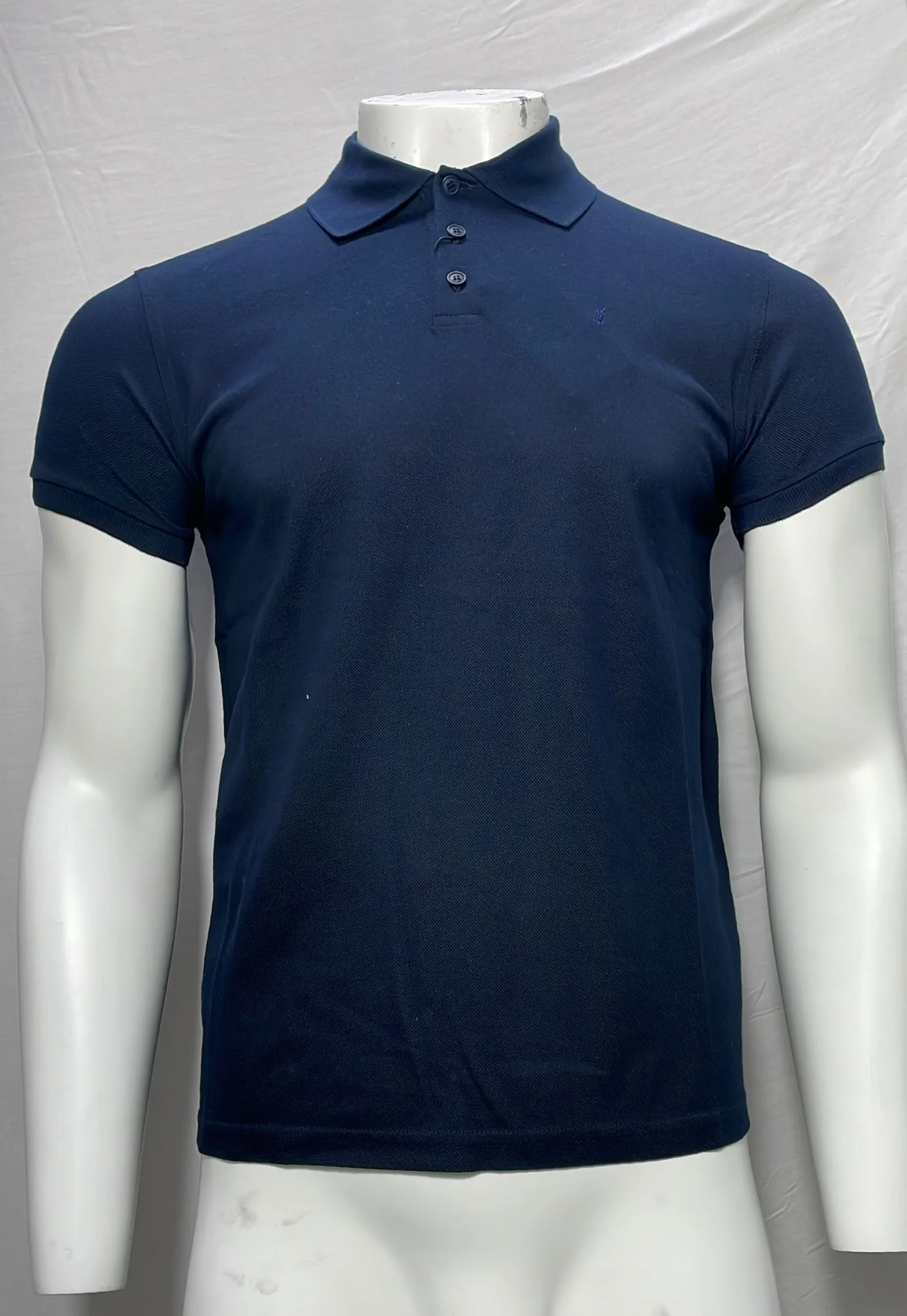 Men's Saint Laurent Cassandre Embroidered-Logo Polo Shirt in Navy Blue Cotton - Image 8