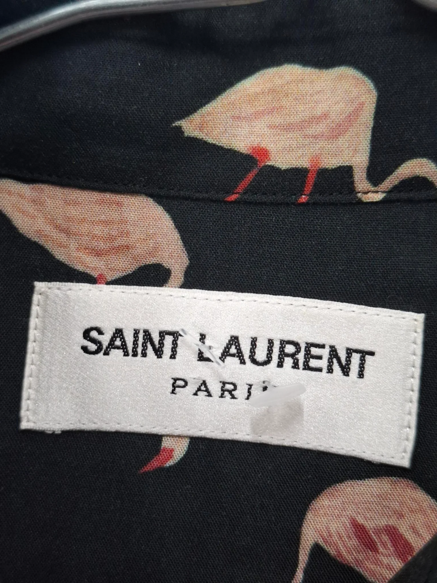 Men's Saint Laurent Flamingo Print Shirt in Black Viscose - Image 7