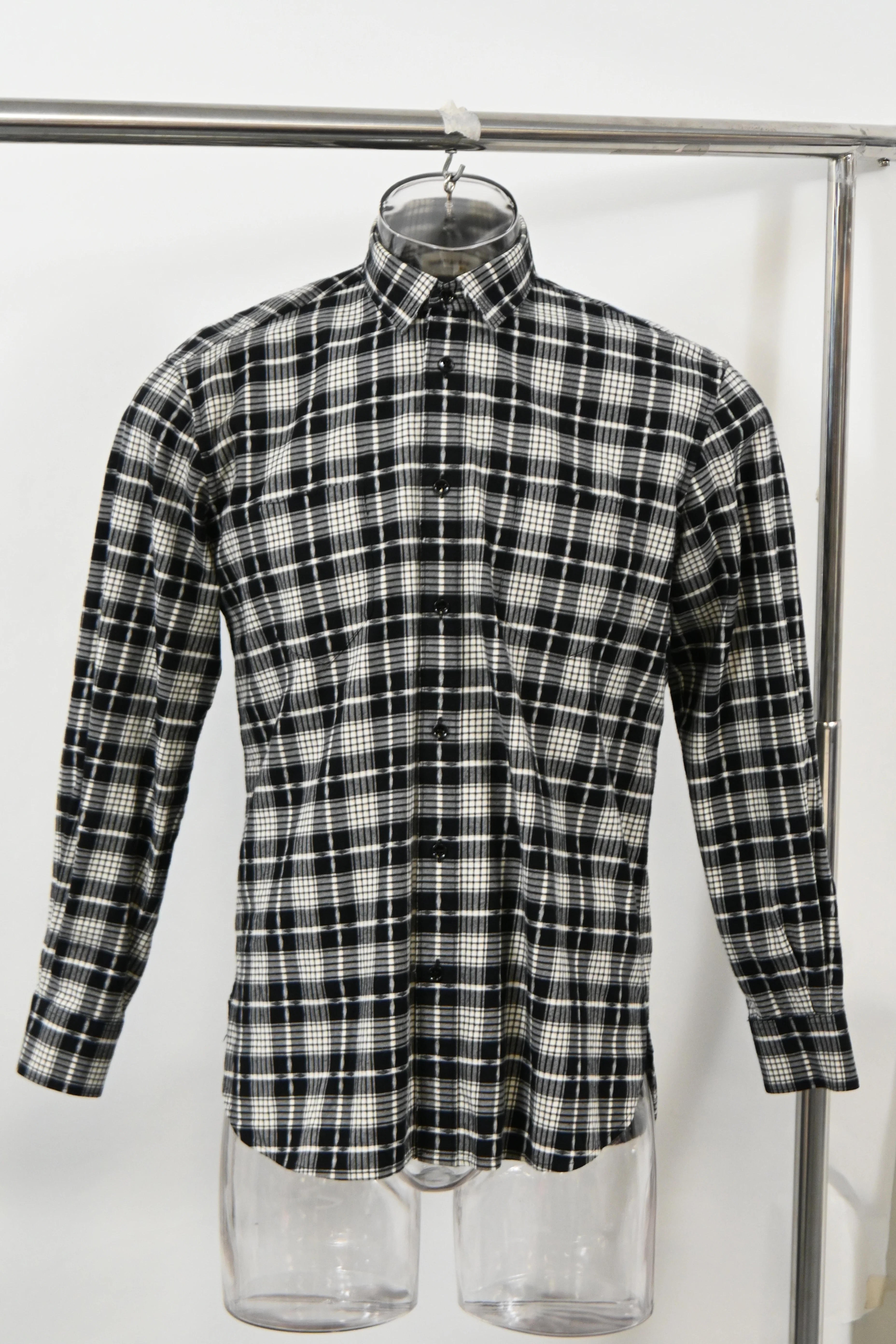 Men's Saint Laurent Paris Checked Shirt in Black Cotton - Image 7