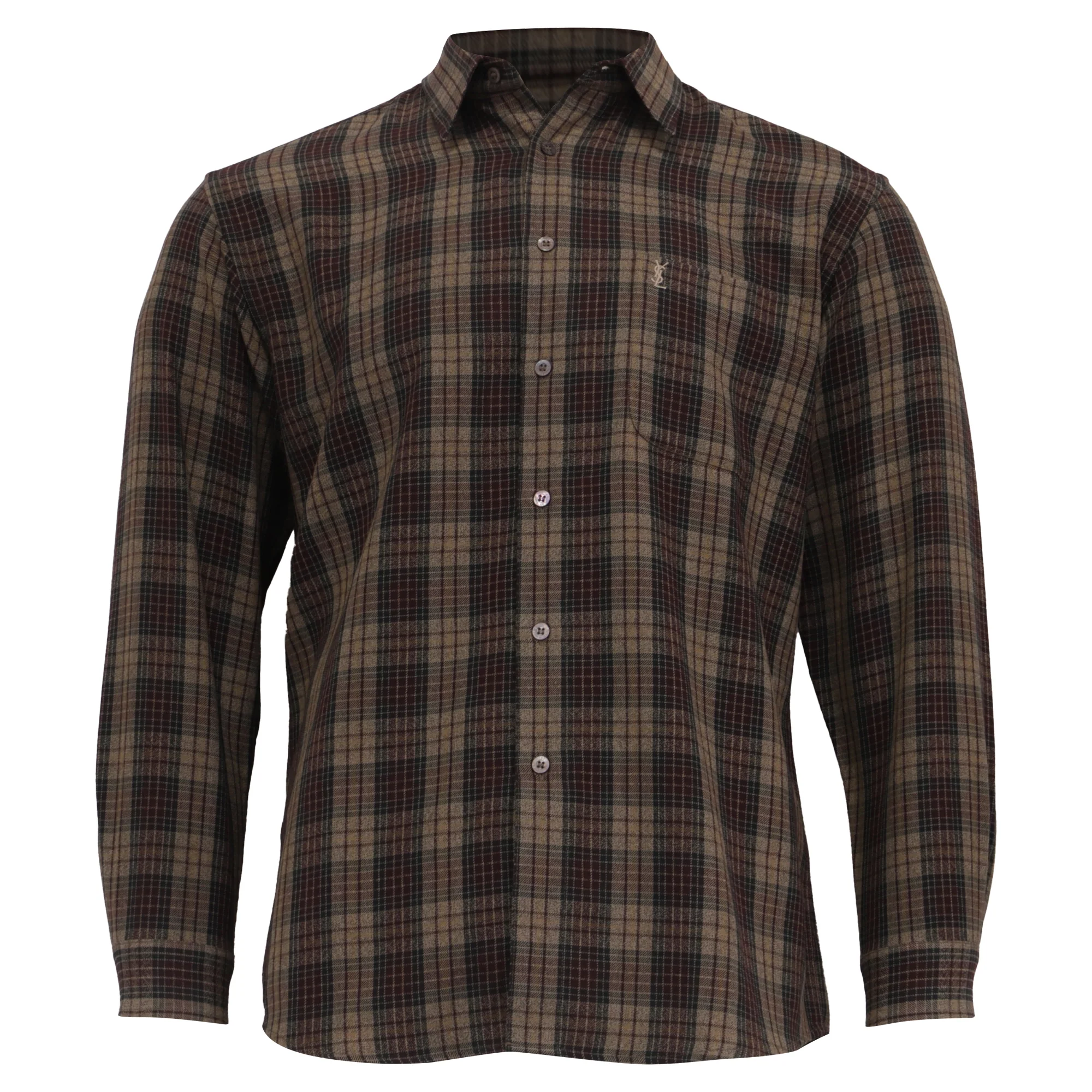 Men's Yves Saint Laurent Flannel Shirt in Brown Cotton