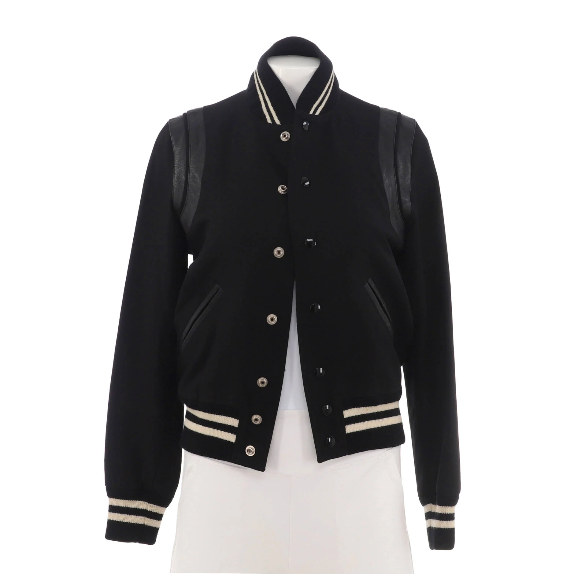 Women's Classic Teddy Bomber Jacket Wool Blend with Leather