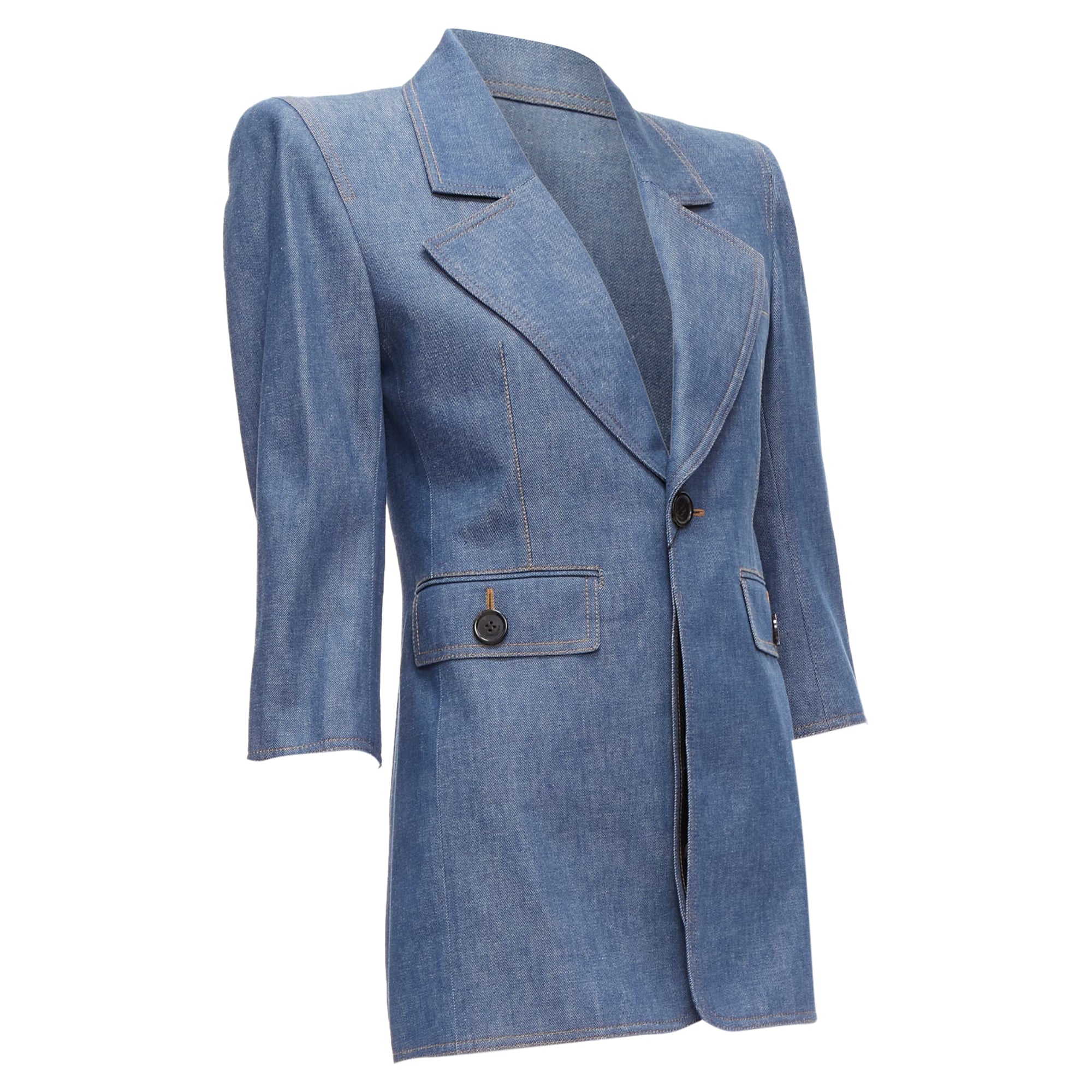 Women's Saint Laurent denim Power shoulder blazer mini dress - Image 3