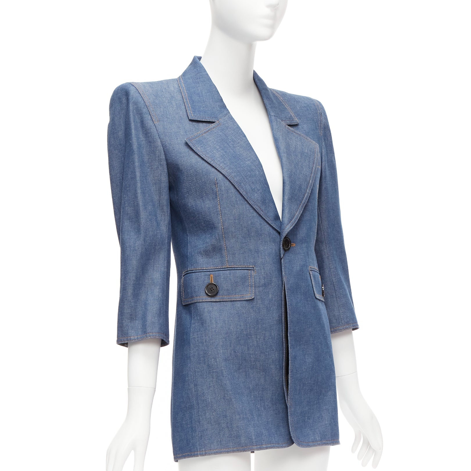 Women's Saint Laurent denim Power shoulder blazer mini dress - Image 9