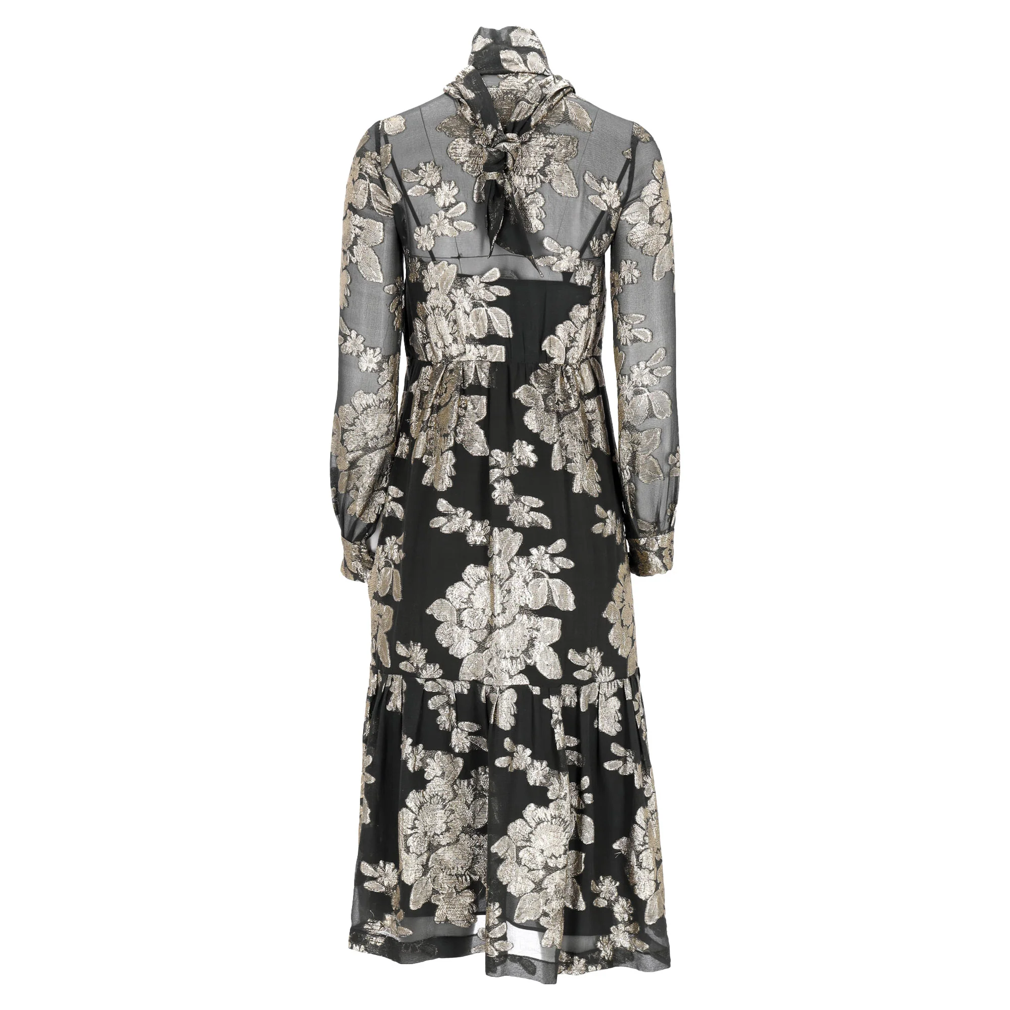 Women's Saint Laurent Floral Sheered Midi Dress in Black Silk - Image 3