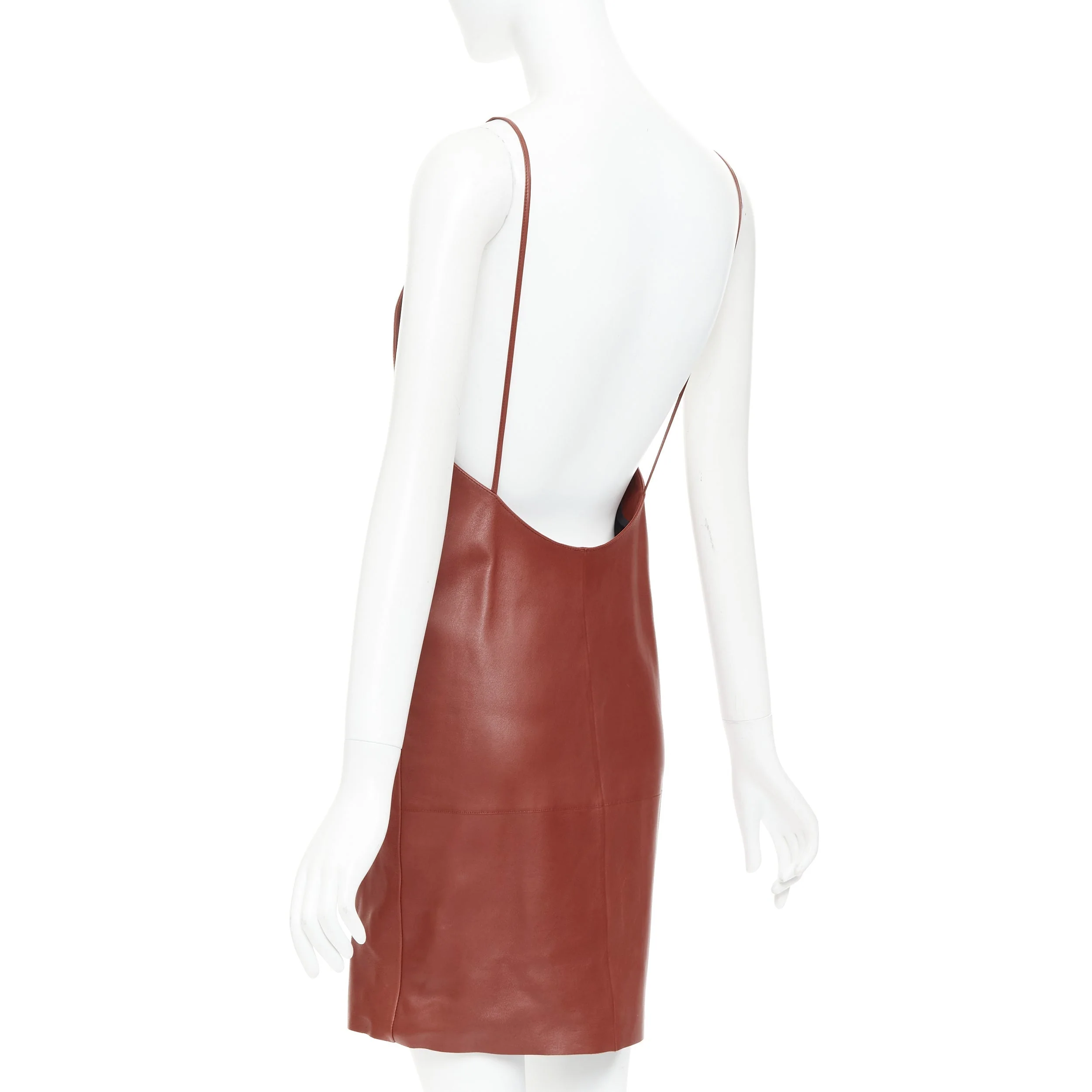 Women's Saint Laurent Goji lambskin plunge low cut back slip dress - Image 2