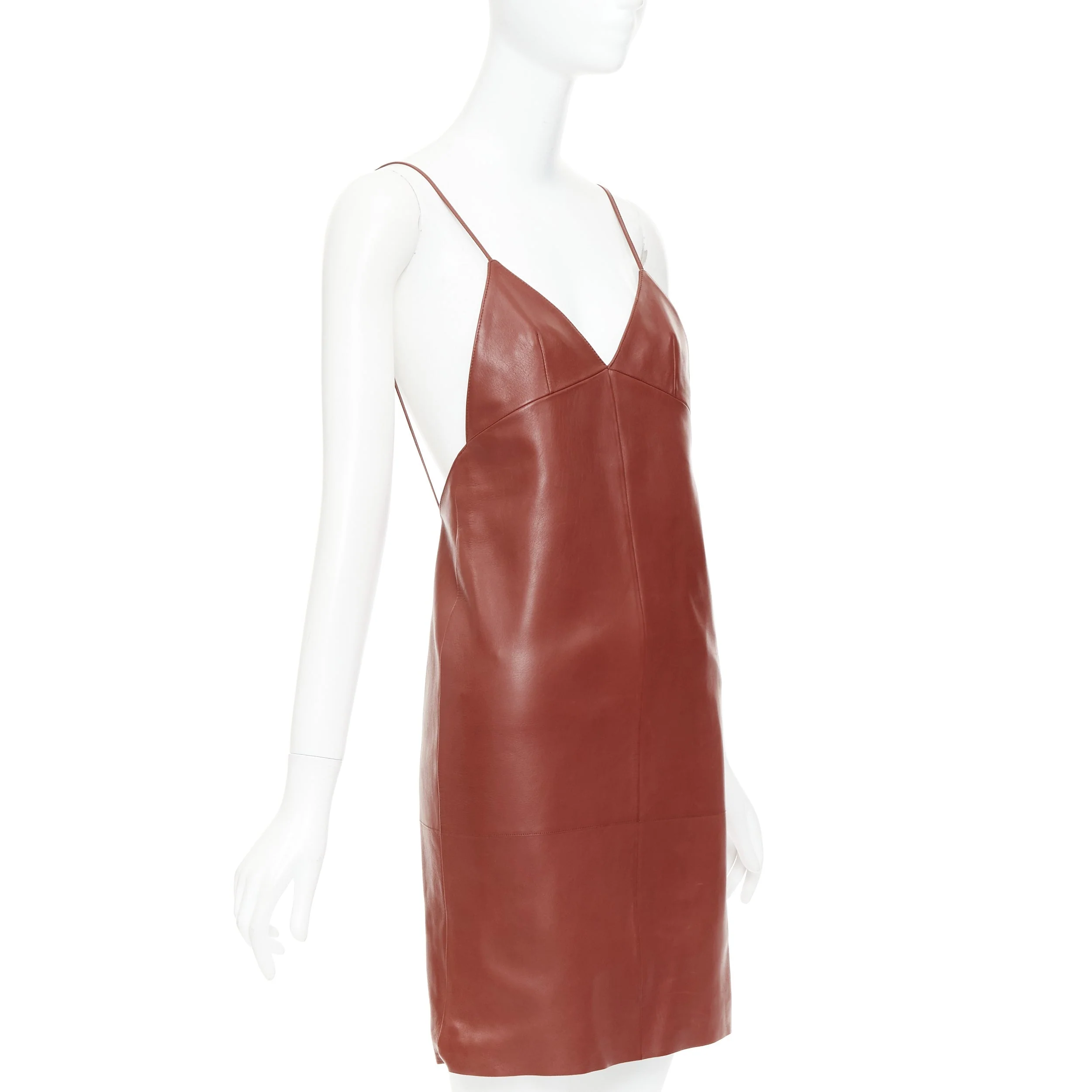 Women's Saint Laurent Goji lambskin plunge low cut back slip dress - Image 3