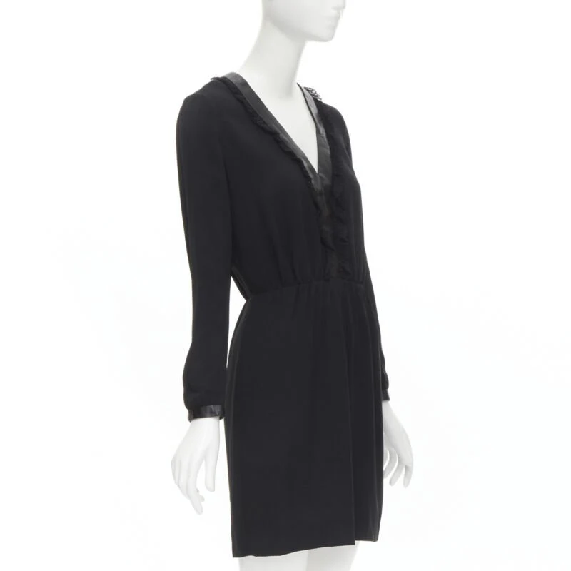 Women's Saint Laurent Hedi Slimane leather lace ruffle dress - Image 9