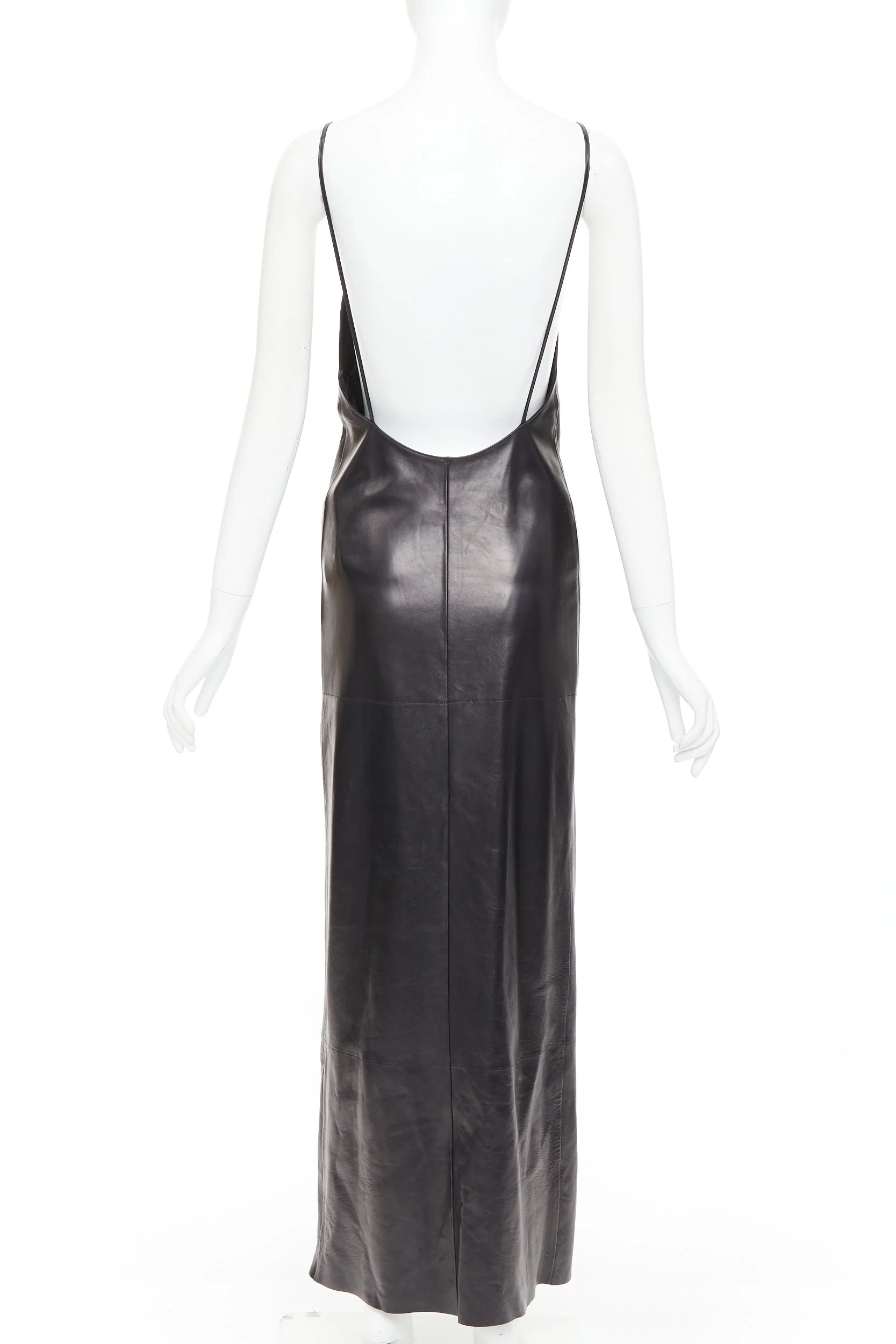 Women's Saint Laurent lambskin plunge low cut back slit slip gown - Image 5