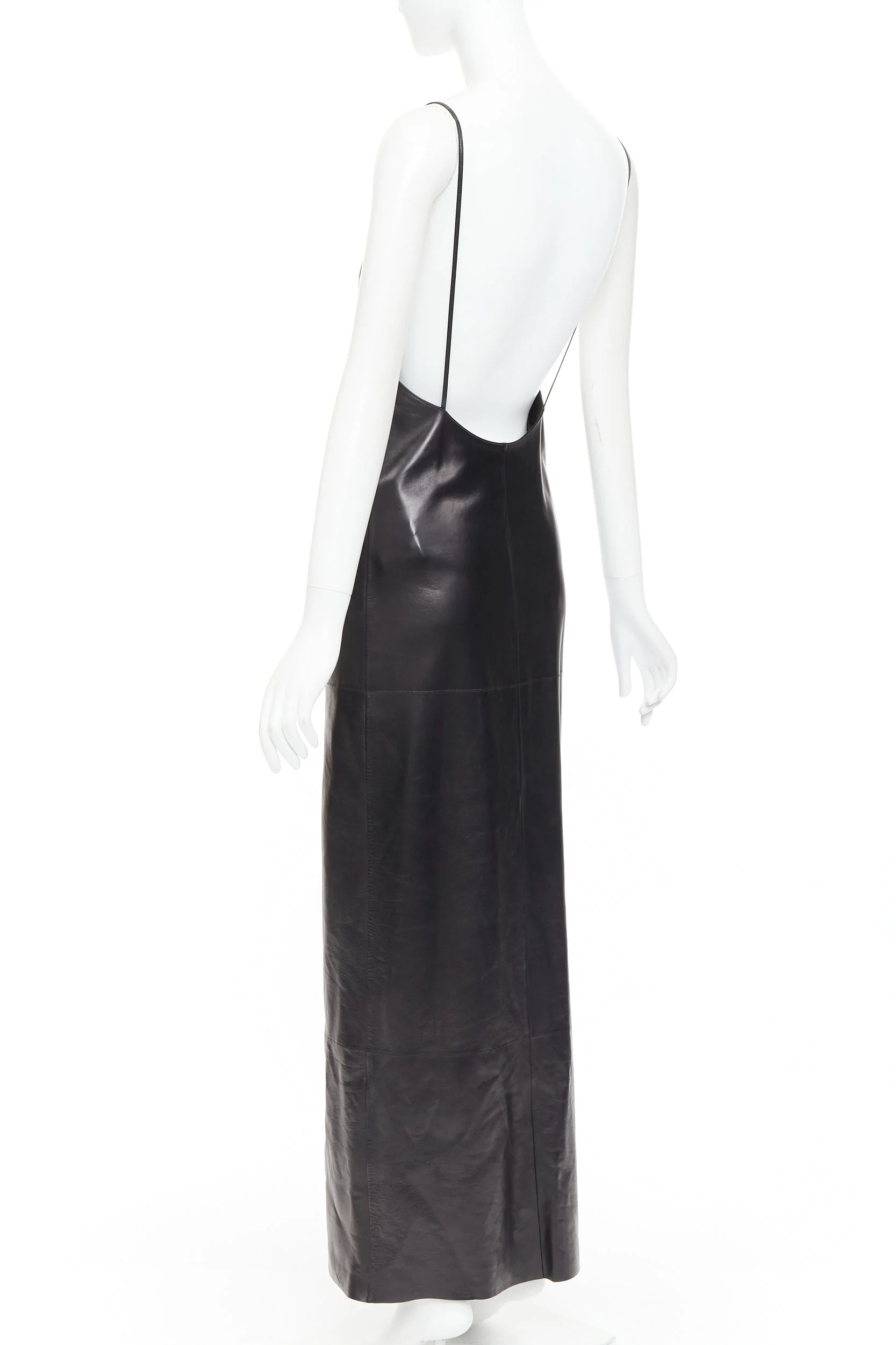 Women's Saint Laurent lambskin plunge low cut back slit slip gown - Image 6