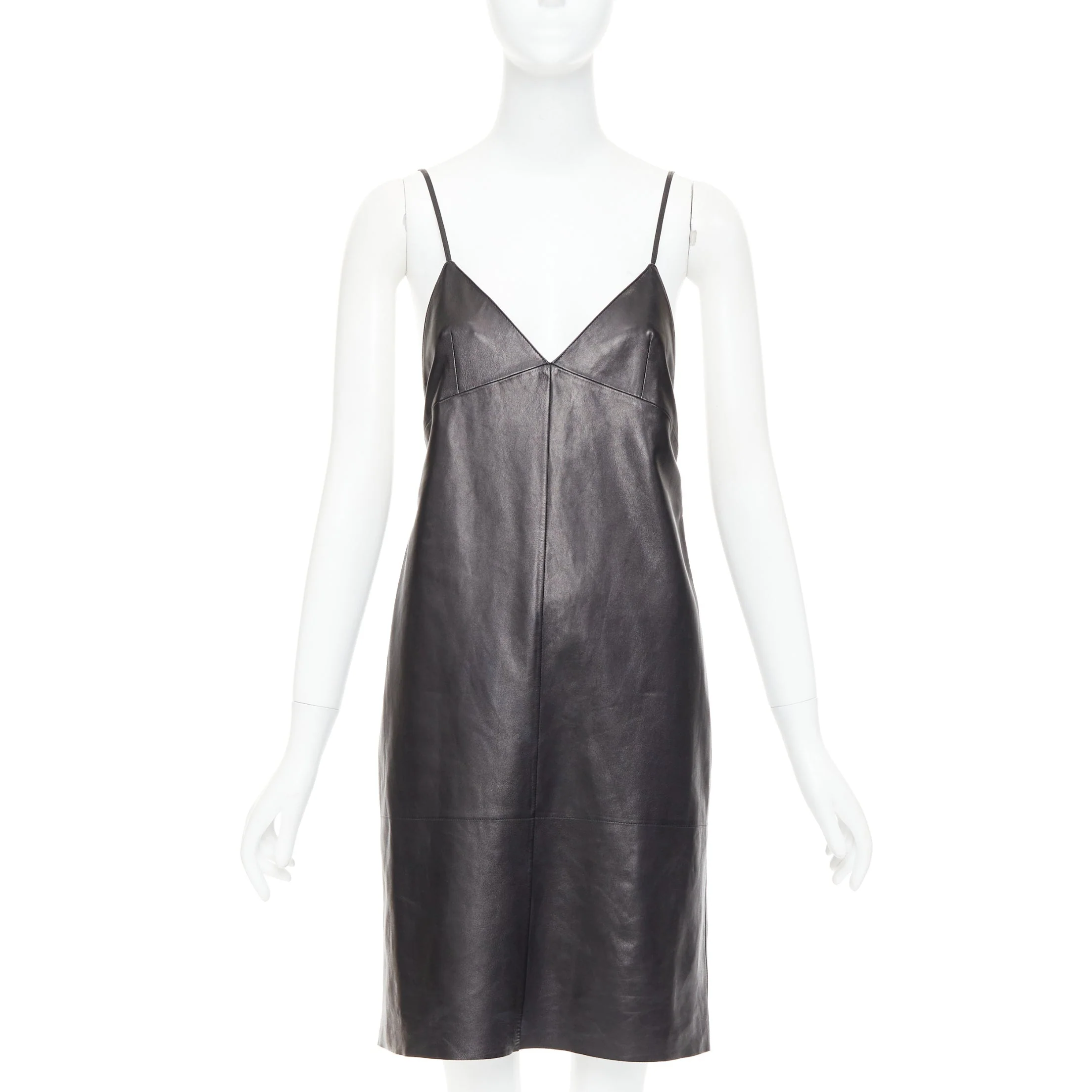 Women's Saint Laurent lambskin plunge low cut open back slip dress