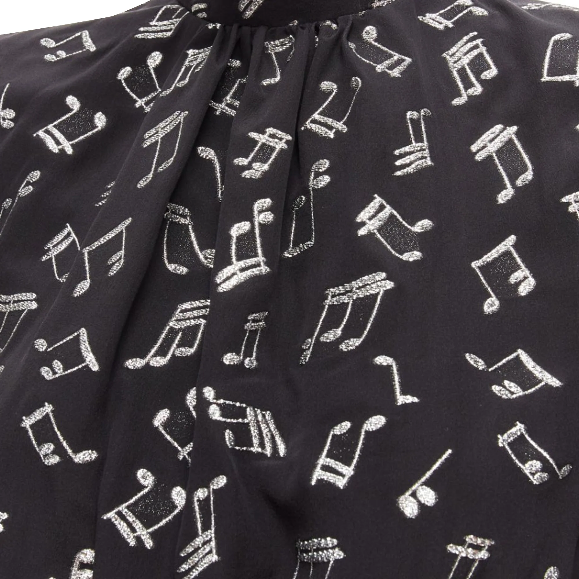 Women's Saint Laurent Mical Note silver embroide puff sleeve mini dress - Image 2