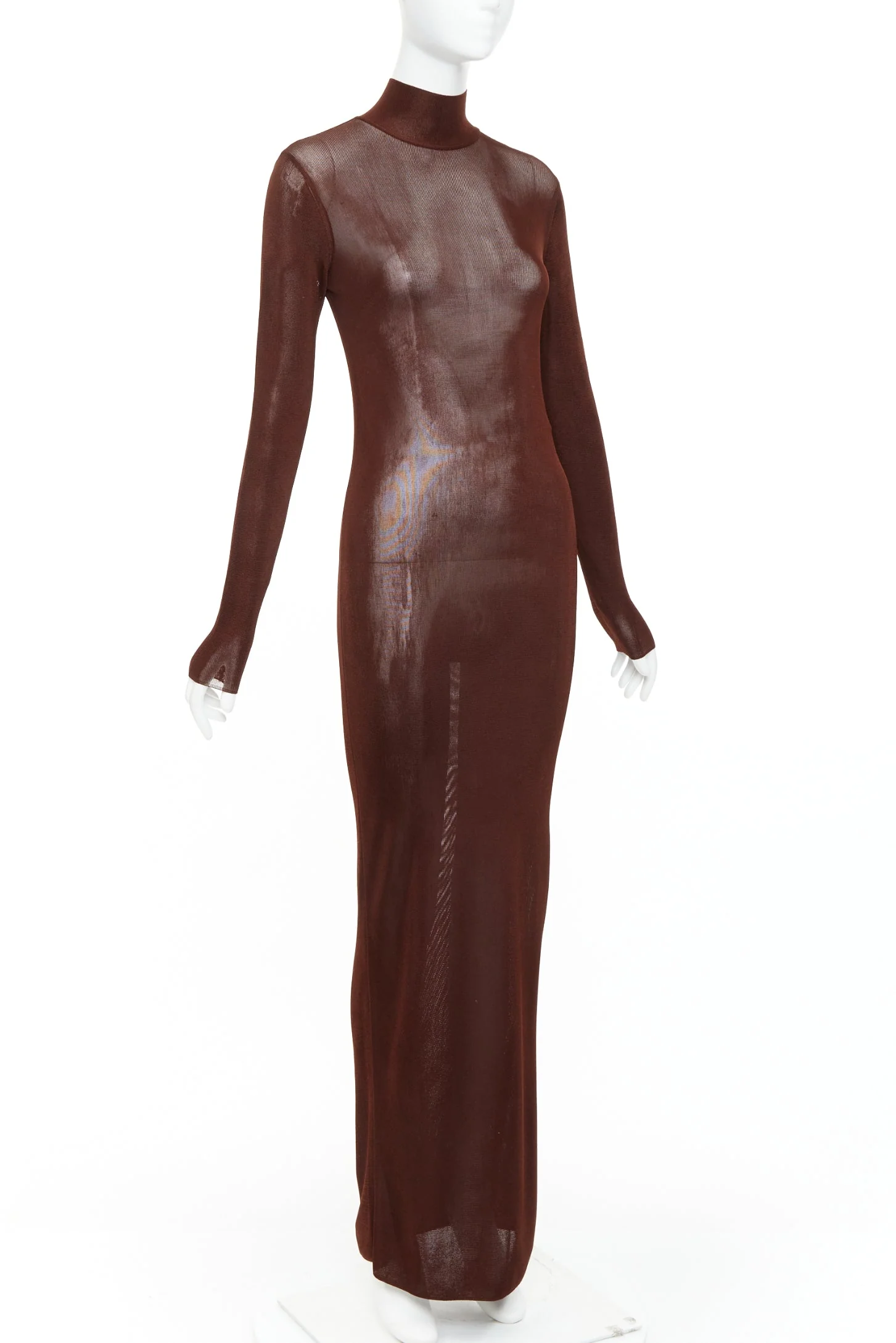 Women's Saint Laurent Runway mock neck sheer knit maxi dress - Image 3