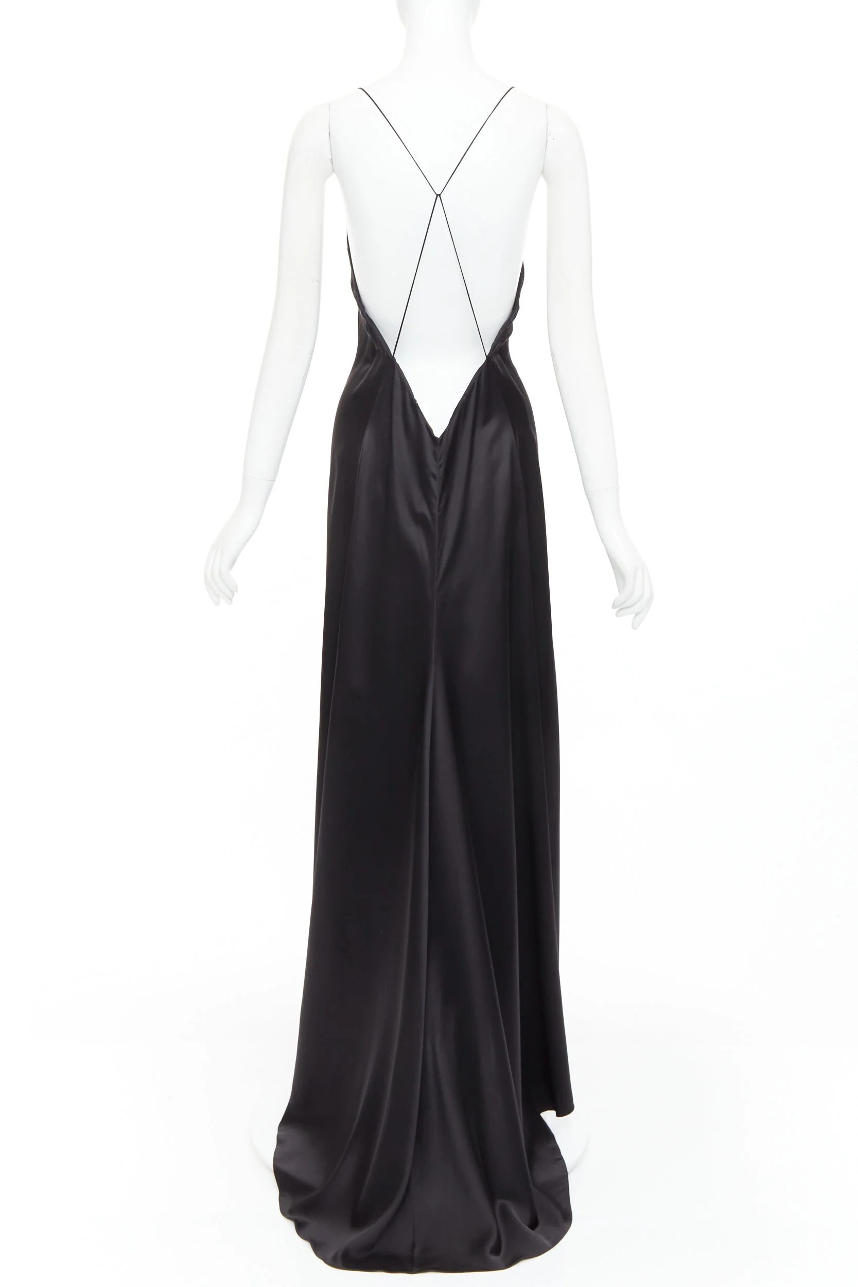 Women's Saint Laurent Runway silk plunge open back high slit slip gown - Image 5
