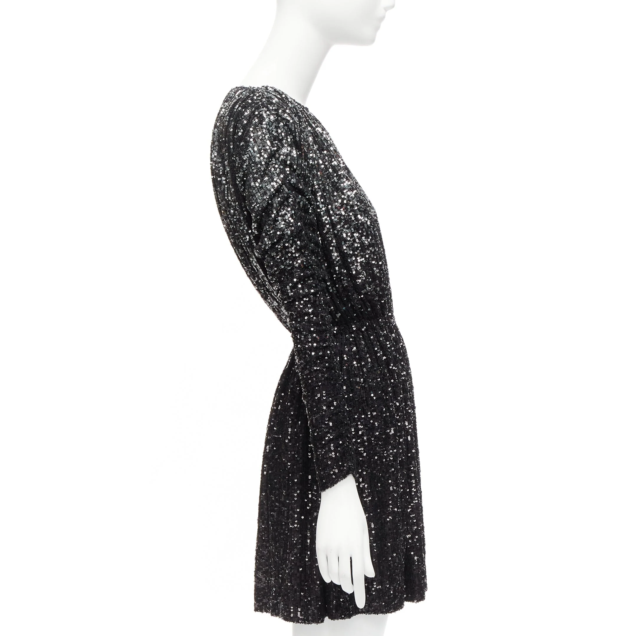 Women's Saint Laurent silver gradient sequins cropped mini bateau dress - Image 10