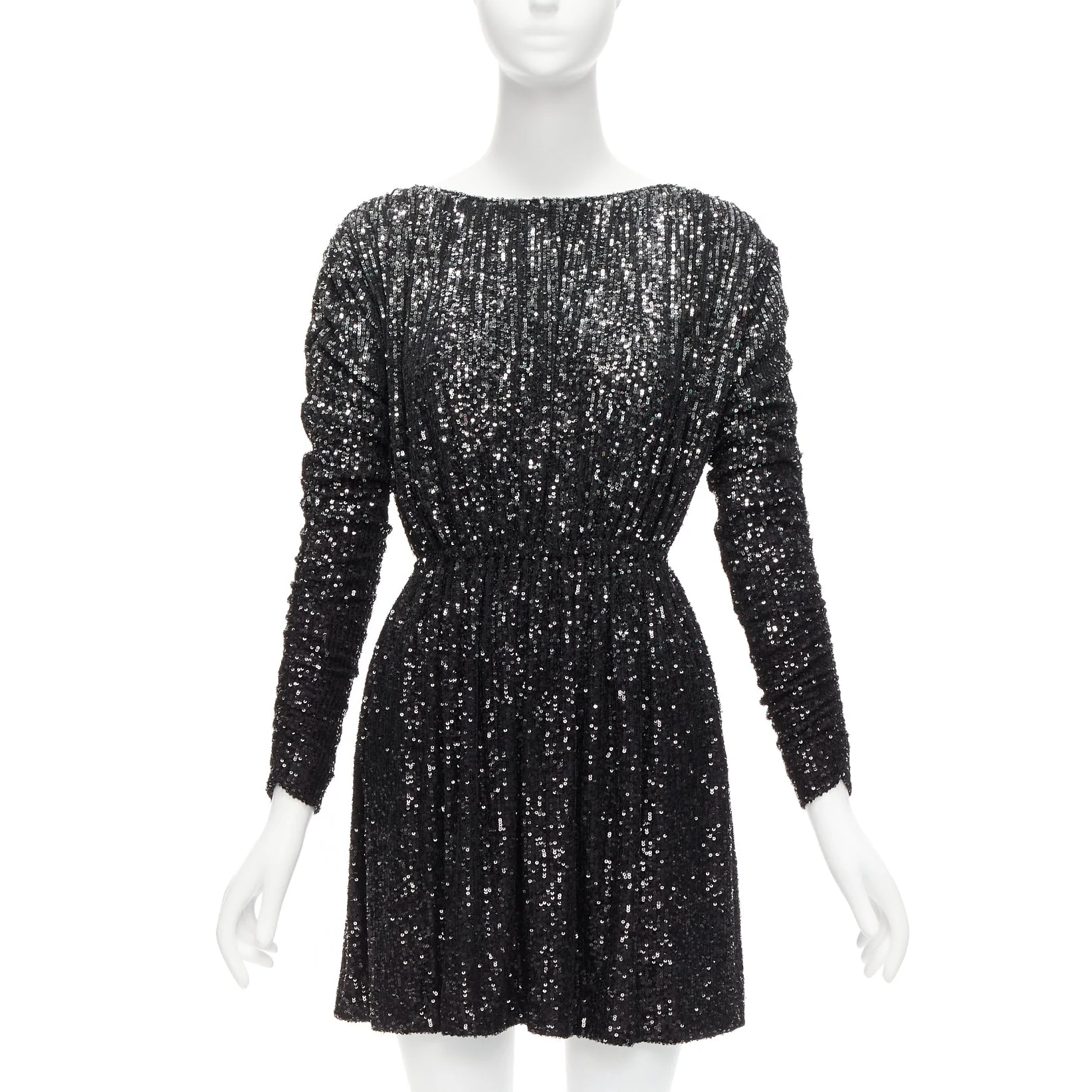 Women's Saint Laurent silver gradient sequins cropped mini bateau dress - Image 7