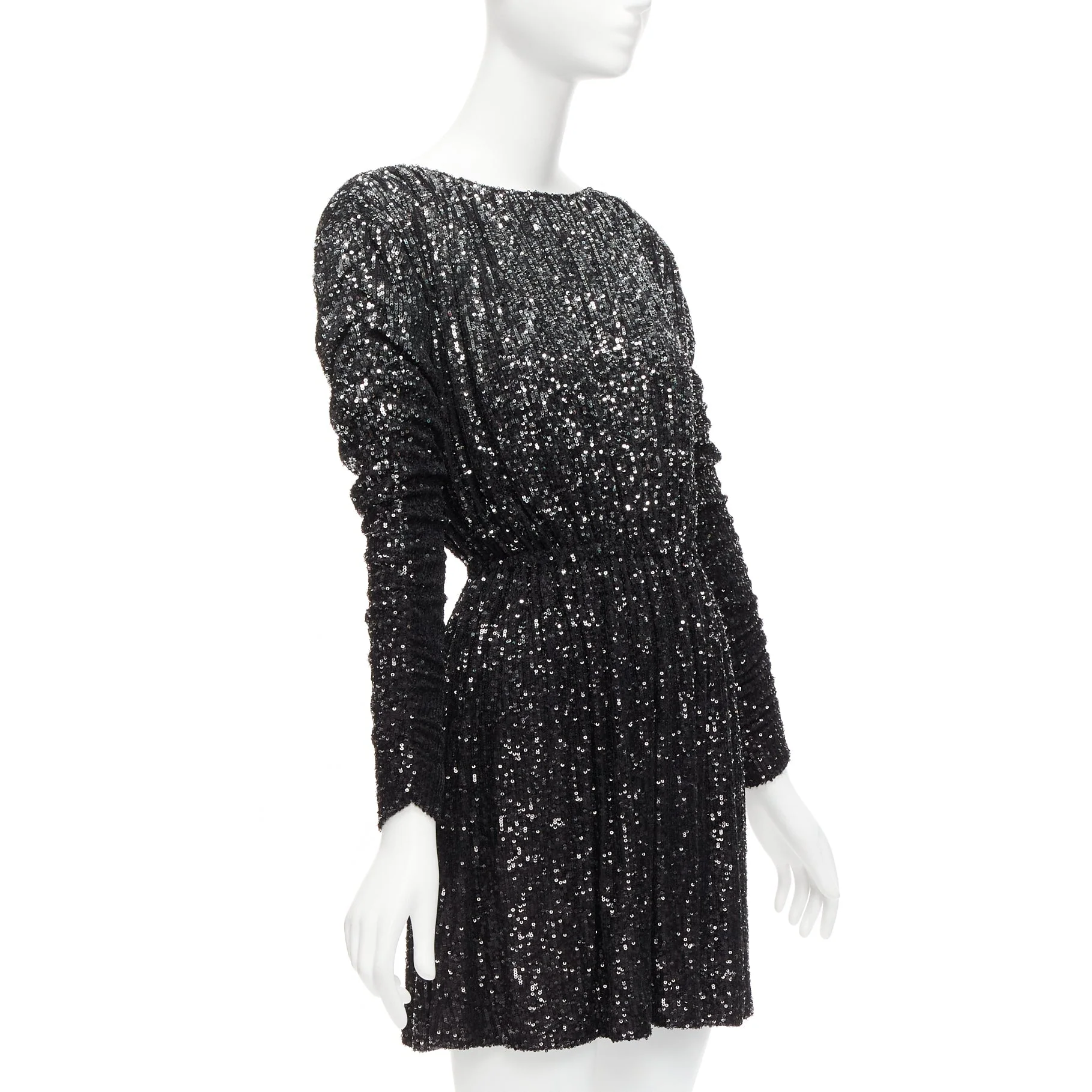 Women's Saint Laurent silver gradient sequins cropped mini bateau dress - Image 9