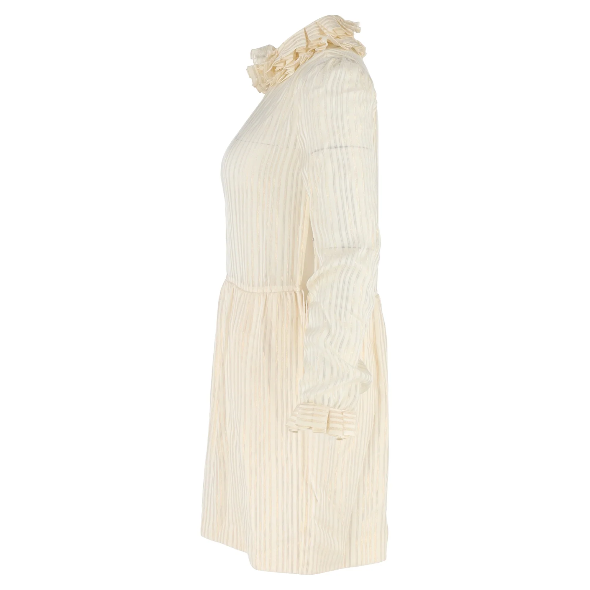 Women's Saint Laurent Striped Lamé Mini Dress in Cream Silk - Image 2