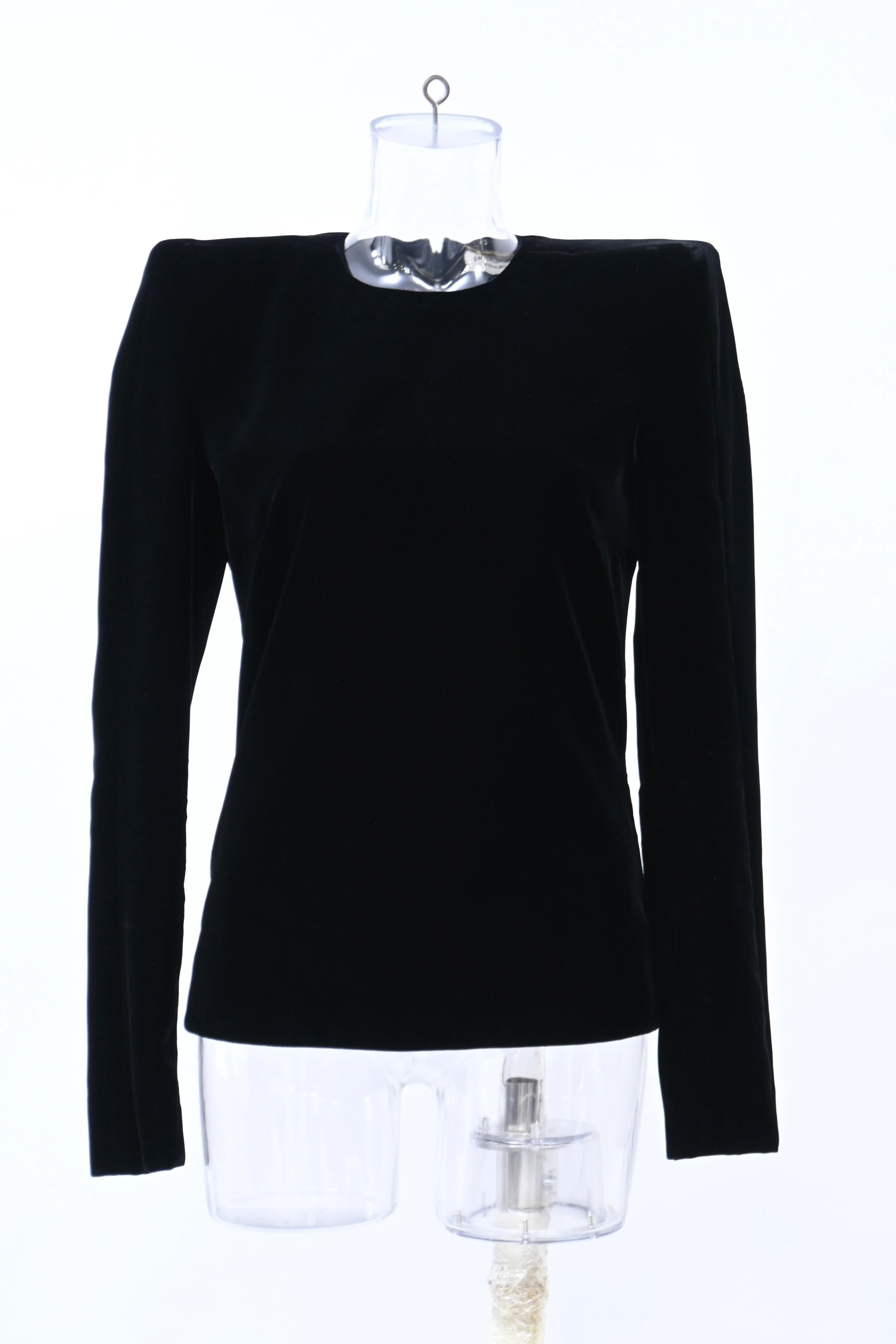 Women's  Saint Laurent Structured Long-sleeve Velvet Top in Black Viscose - Image 2