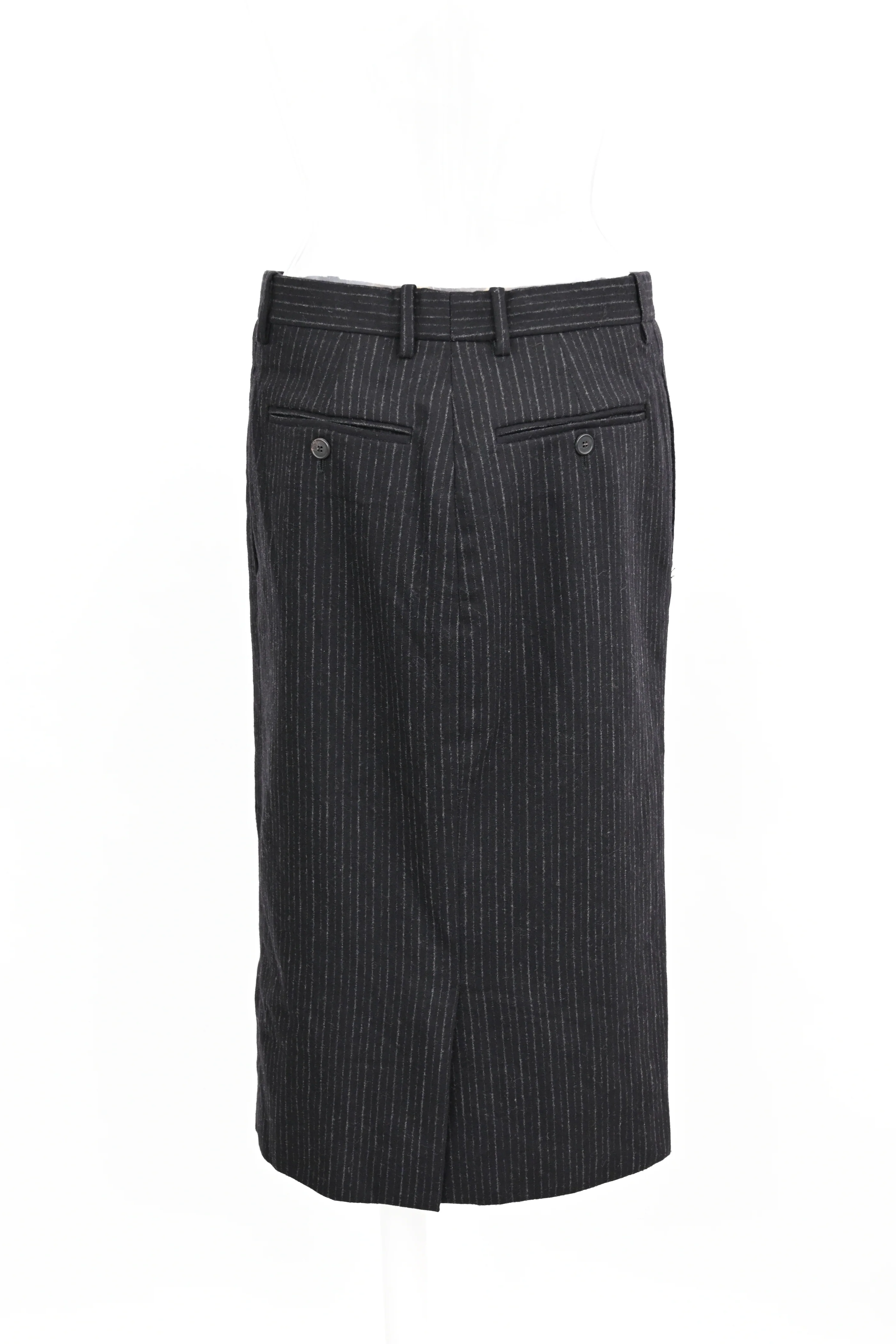 Women's Yves Saint Laurent Pinstripe Midi Skirt in Grey Wool - Image 5