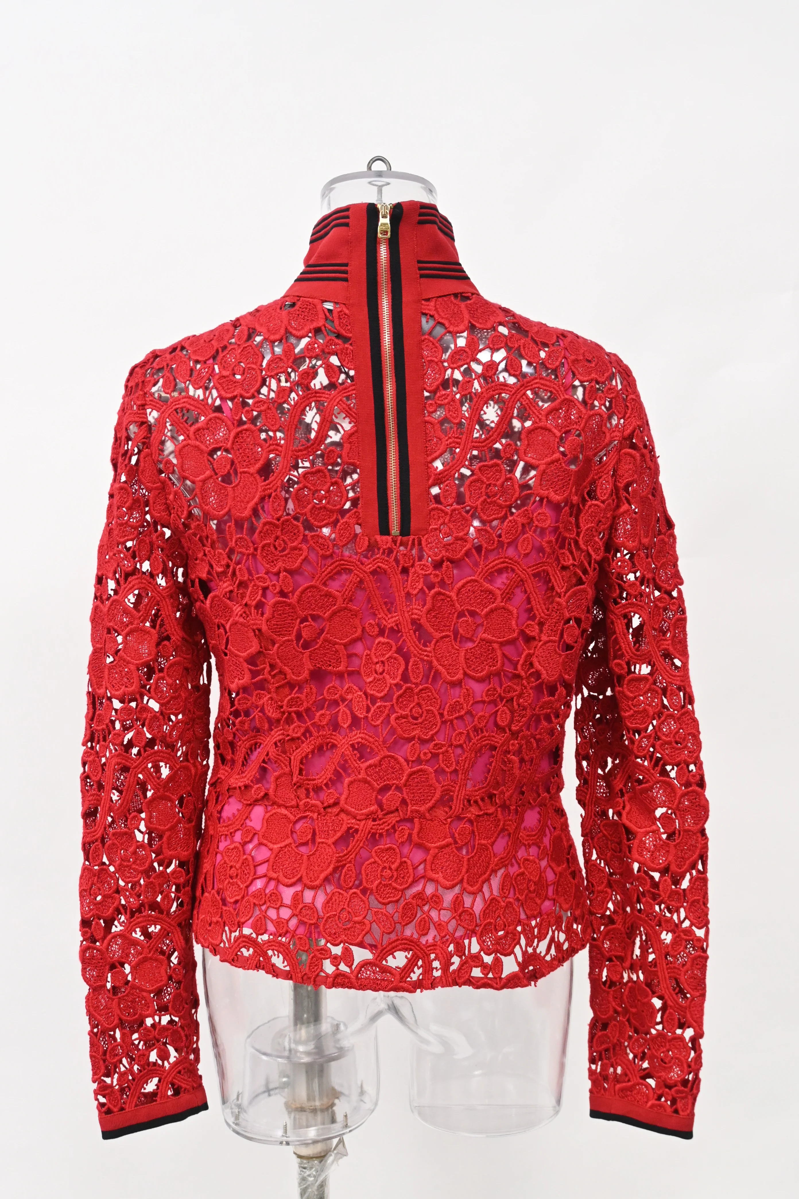Women's Salvatore Ferragamo Lace Blouse in Red Cotton - Image 8