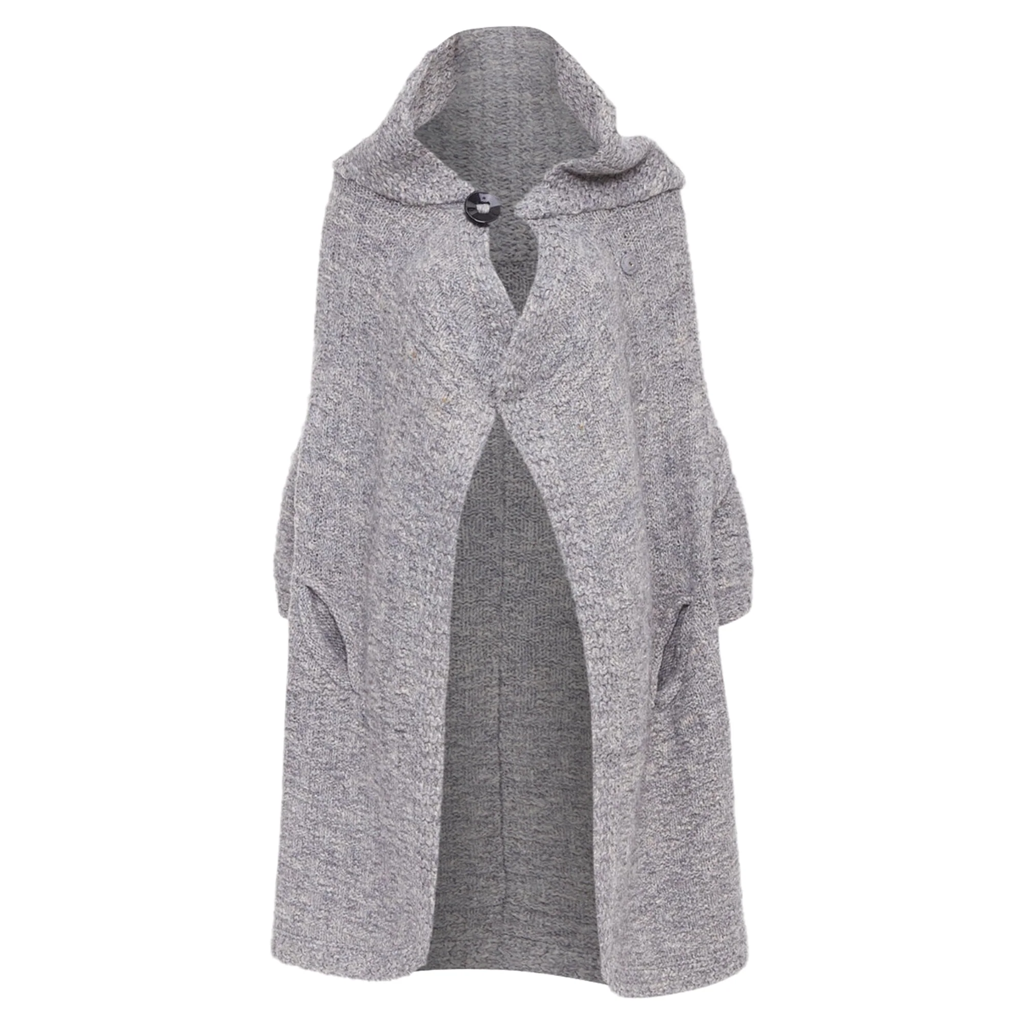 Women's STELLA MCCARTNEY grey alpaca flax blend chunky knit hooded cardigan IT36 XXS