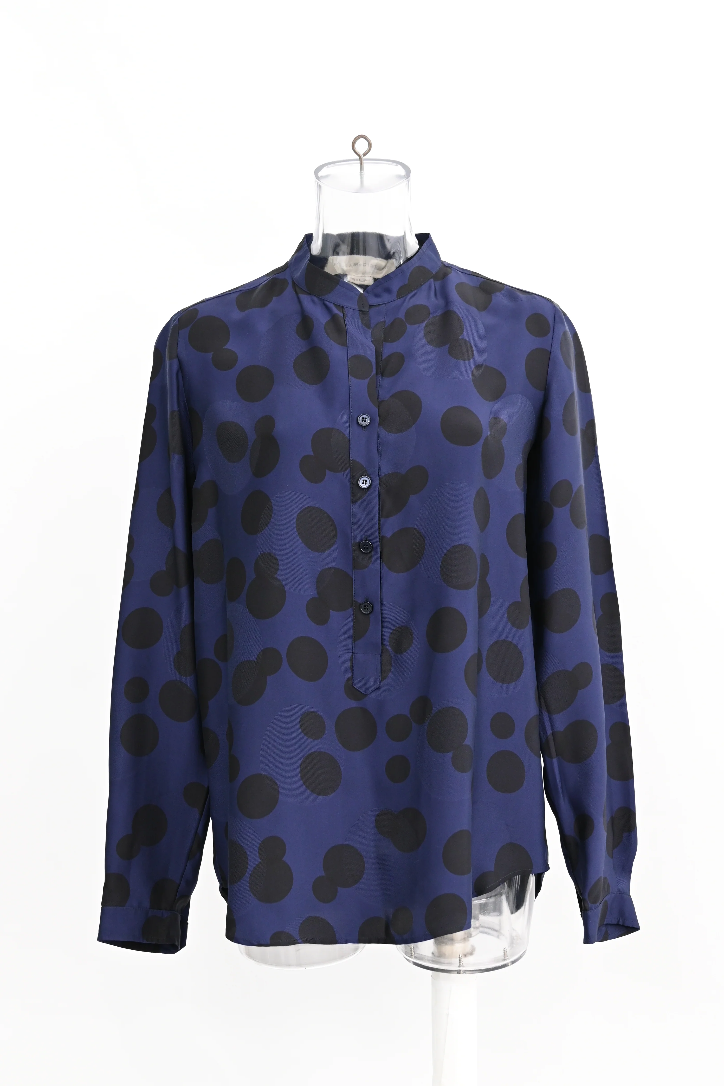 Women's Stella Mccartney Polka Dot Long Sleeve Blouse in Navy Blue Rayon - Image 6