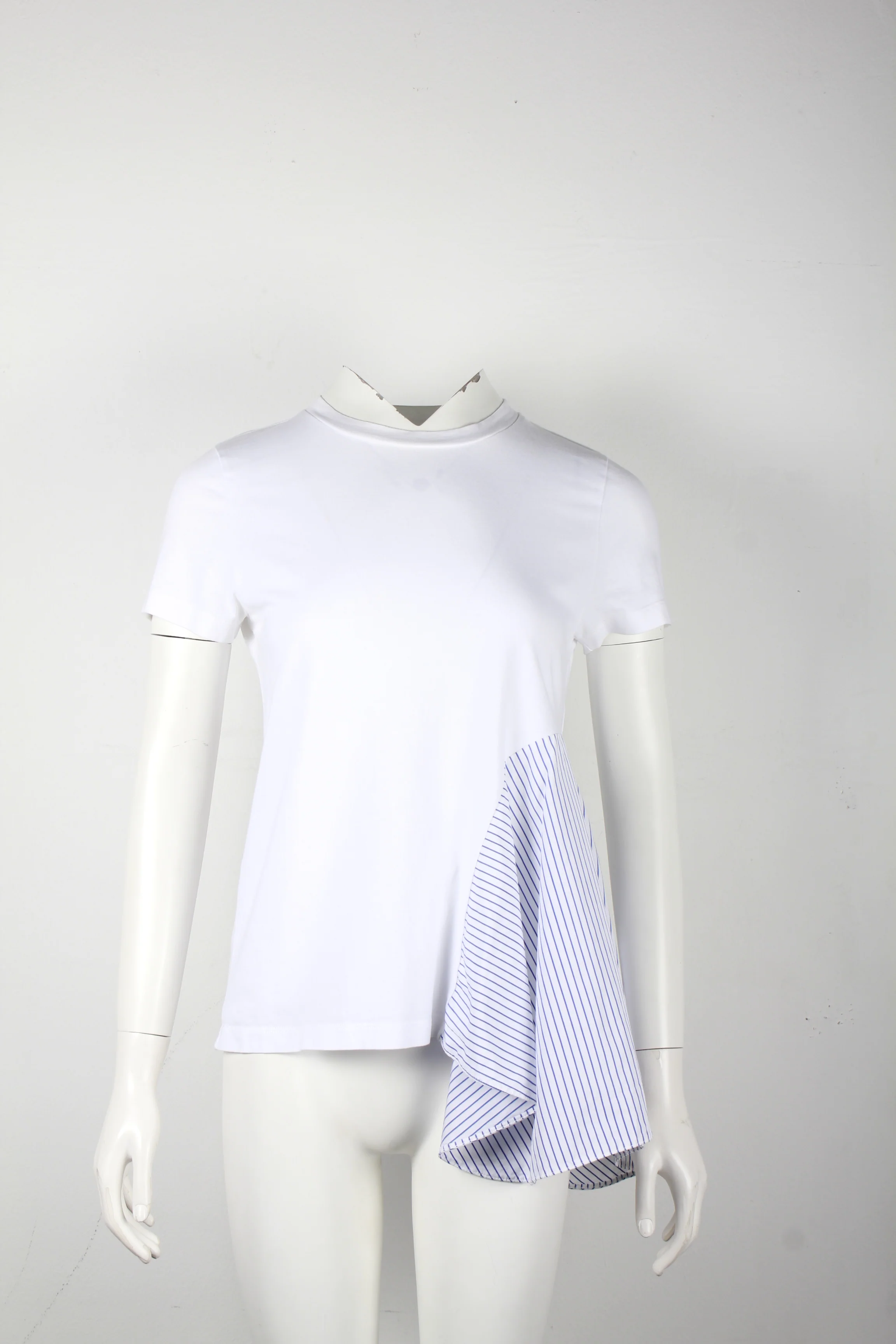 Women's Stella McCartney Stripe Panel T-Shirt in White Cotton - Image 6