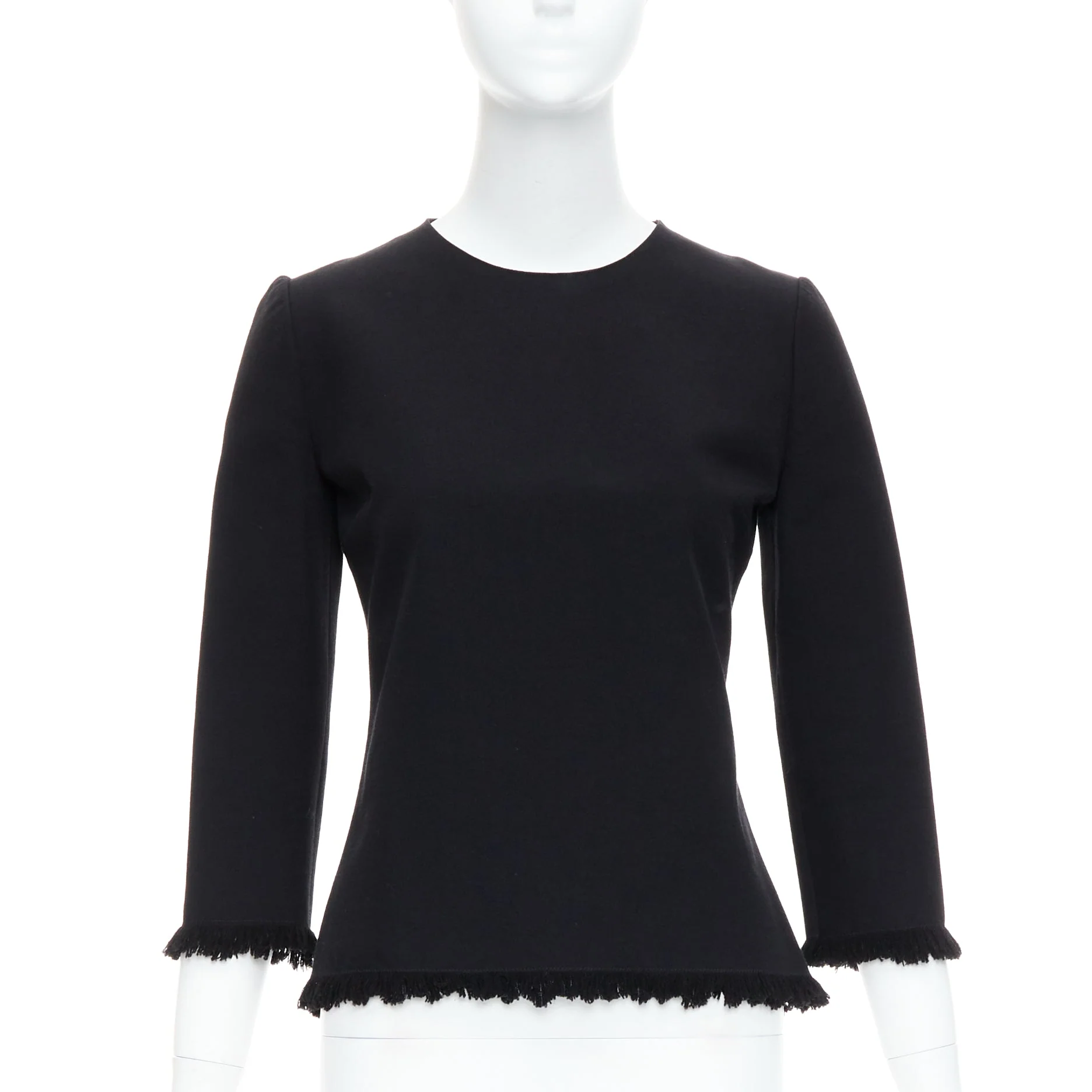 Women's Tom Ford Virgin Wool Cotton Fringe Trim Crop Sleeved Fitted Top - Image 7