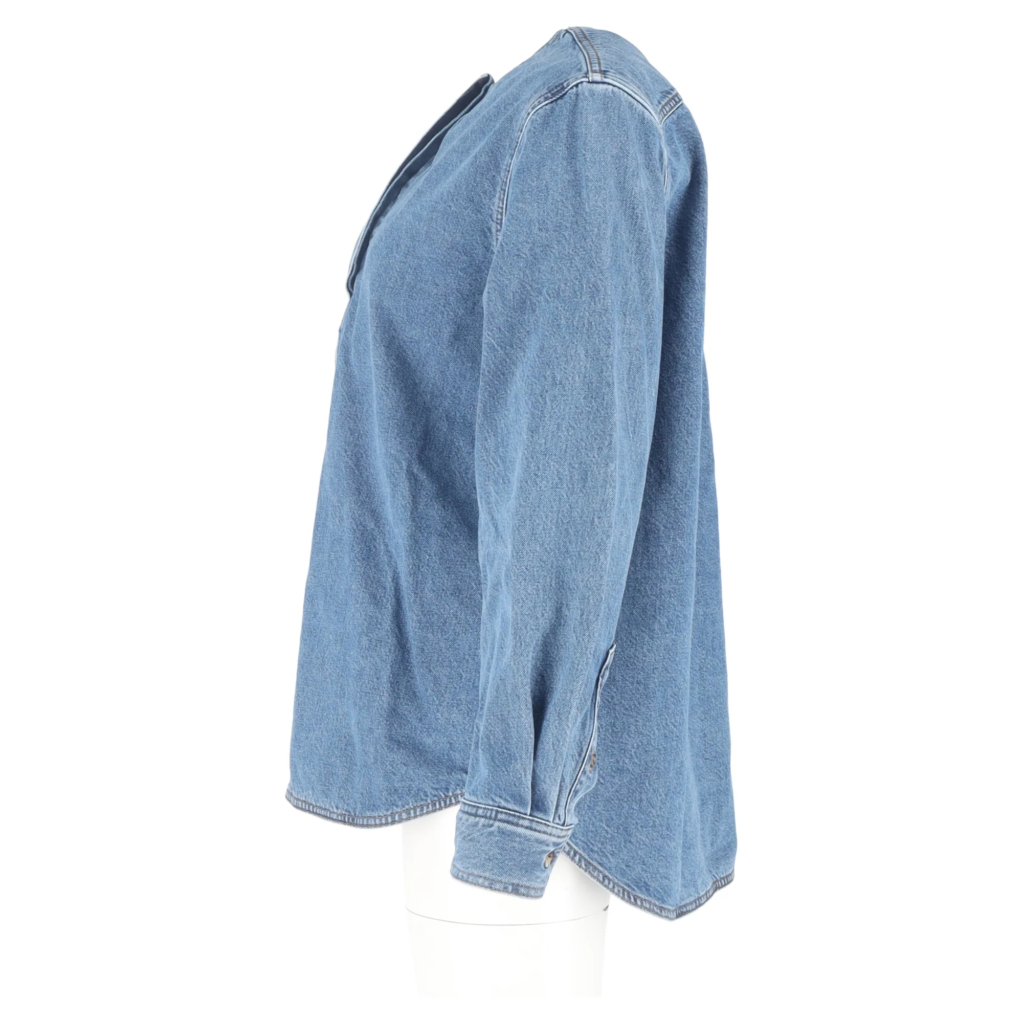 Women's Totême Collarless Blouse in Blue Denim - Image 5