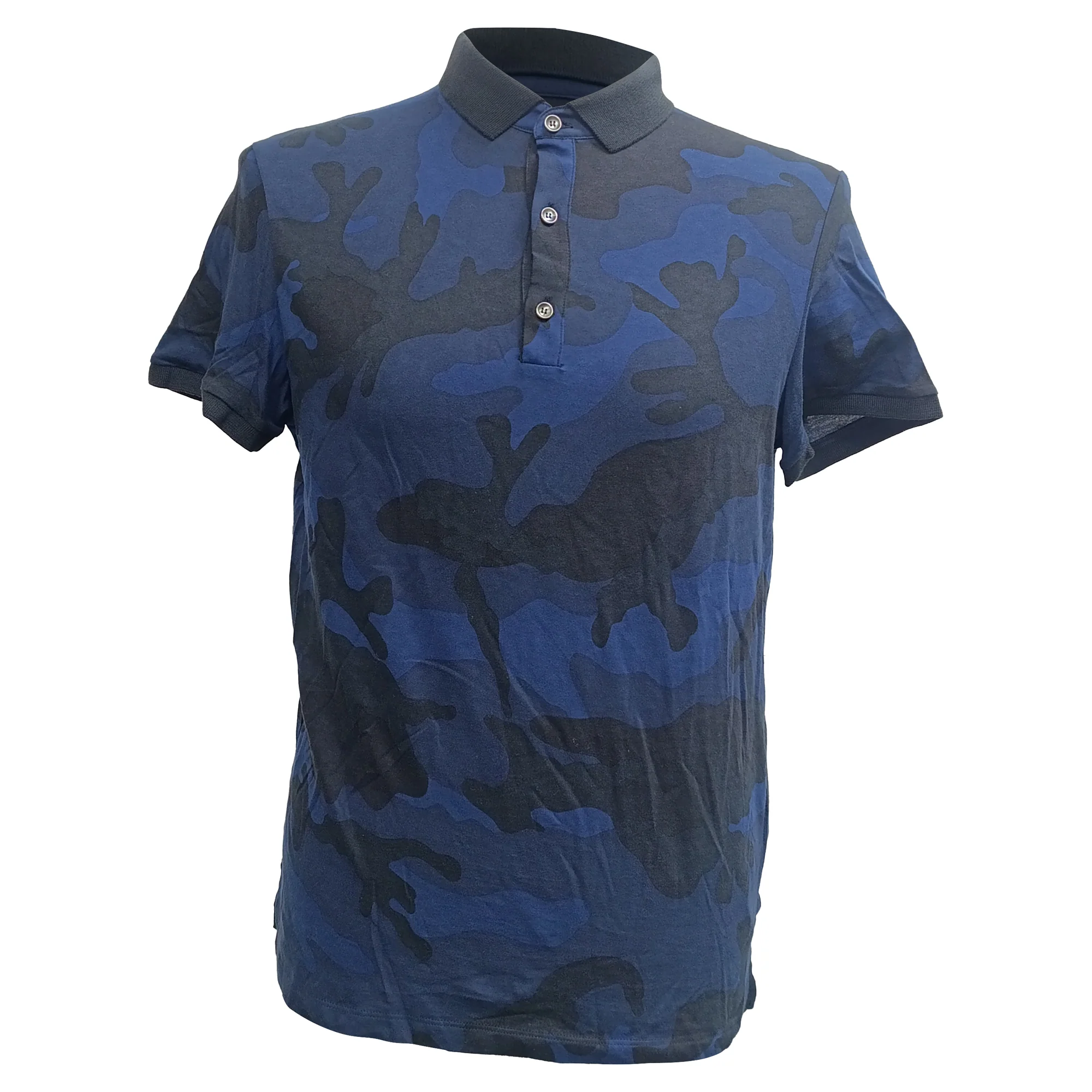 Men's Valentino Garavani Camouflage Printed Polo Shirt in Navy Blue Cotton