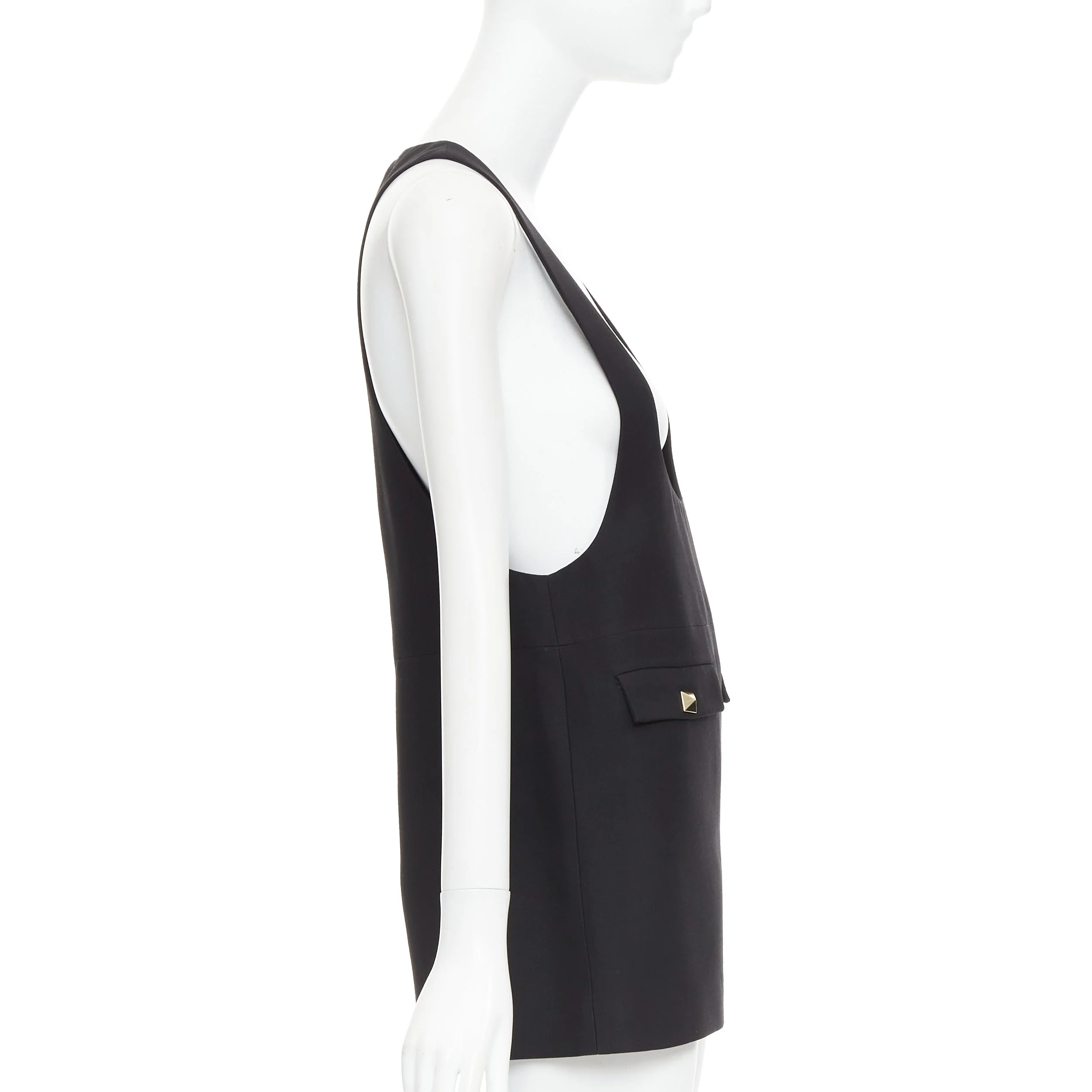 Women's VALENTINO black wool silk Rockstud pockets scoop minid ress IT38 XS - Image 4