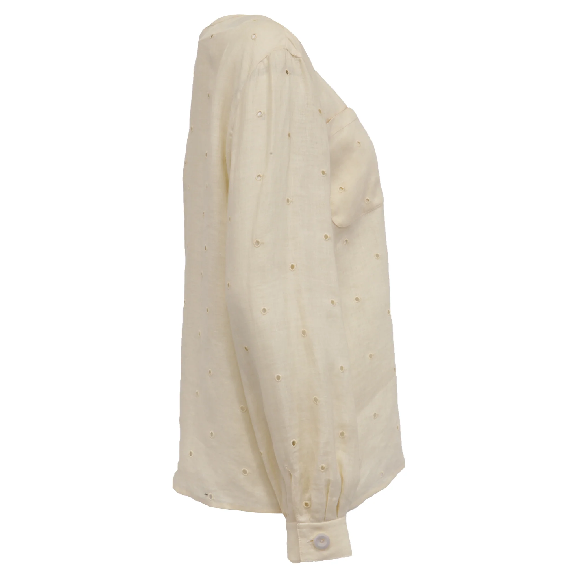 Women's Valentino Garavani Button-Down Eyelet Shirt in Yellow Linen - Image 3