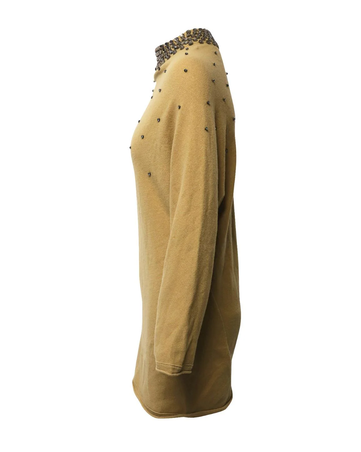Women's Valentino Garavani Crystal Embellsihed Sweater Dress in Brown Camel Wool - Image 2