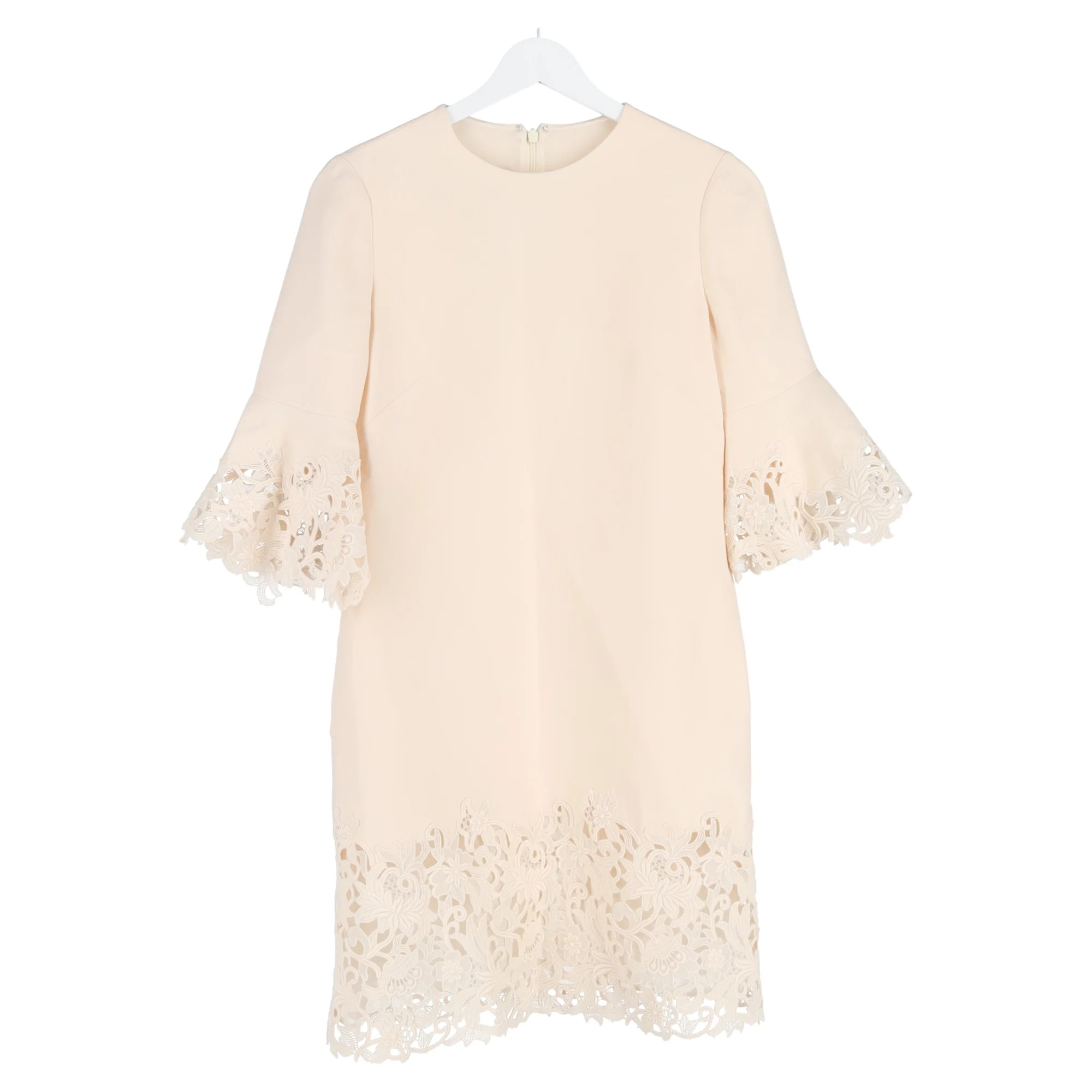Women's Valentino Garavani Guipure Lace-Paneled Midi Dress in Cream Silk - Image 4