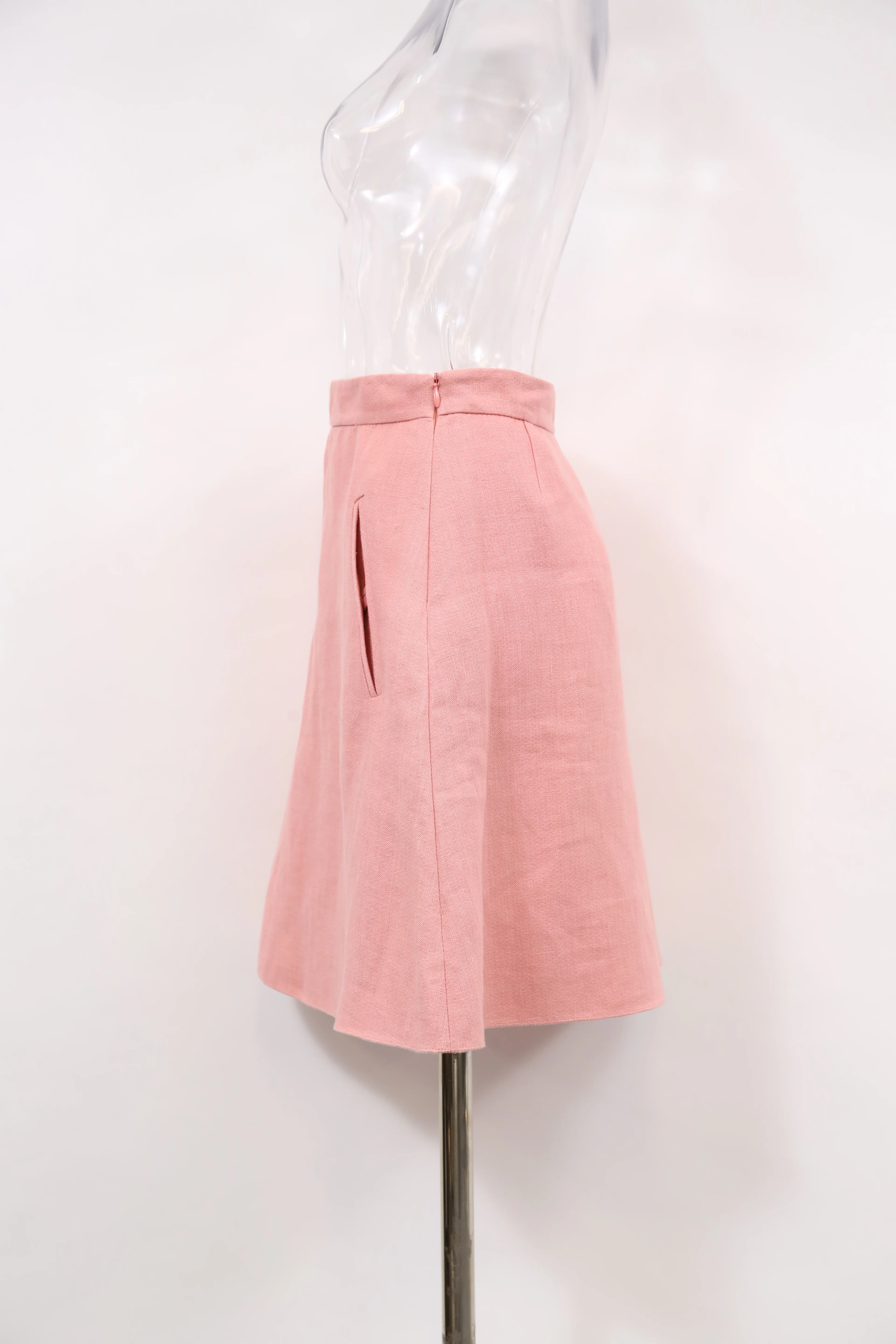 Women's Valentino Garavani MIni A-Line Skirt in Pink Linen - Image 6