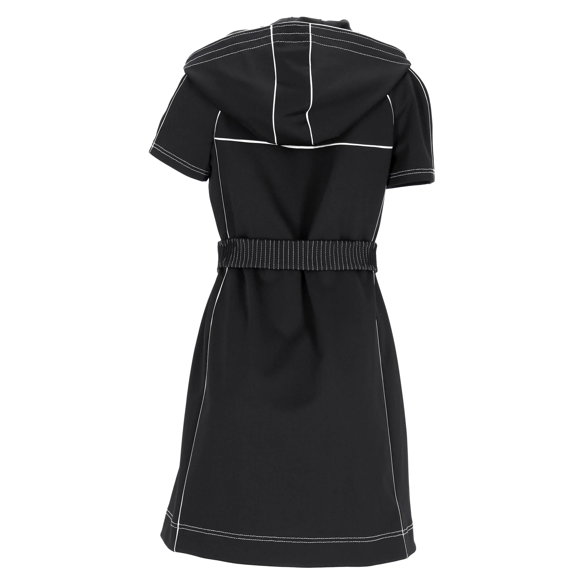 Women's Valentino Garavani VLTN Belted Zipped Mini Dress with Hood in Black Polyester - Image 3
